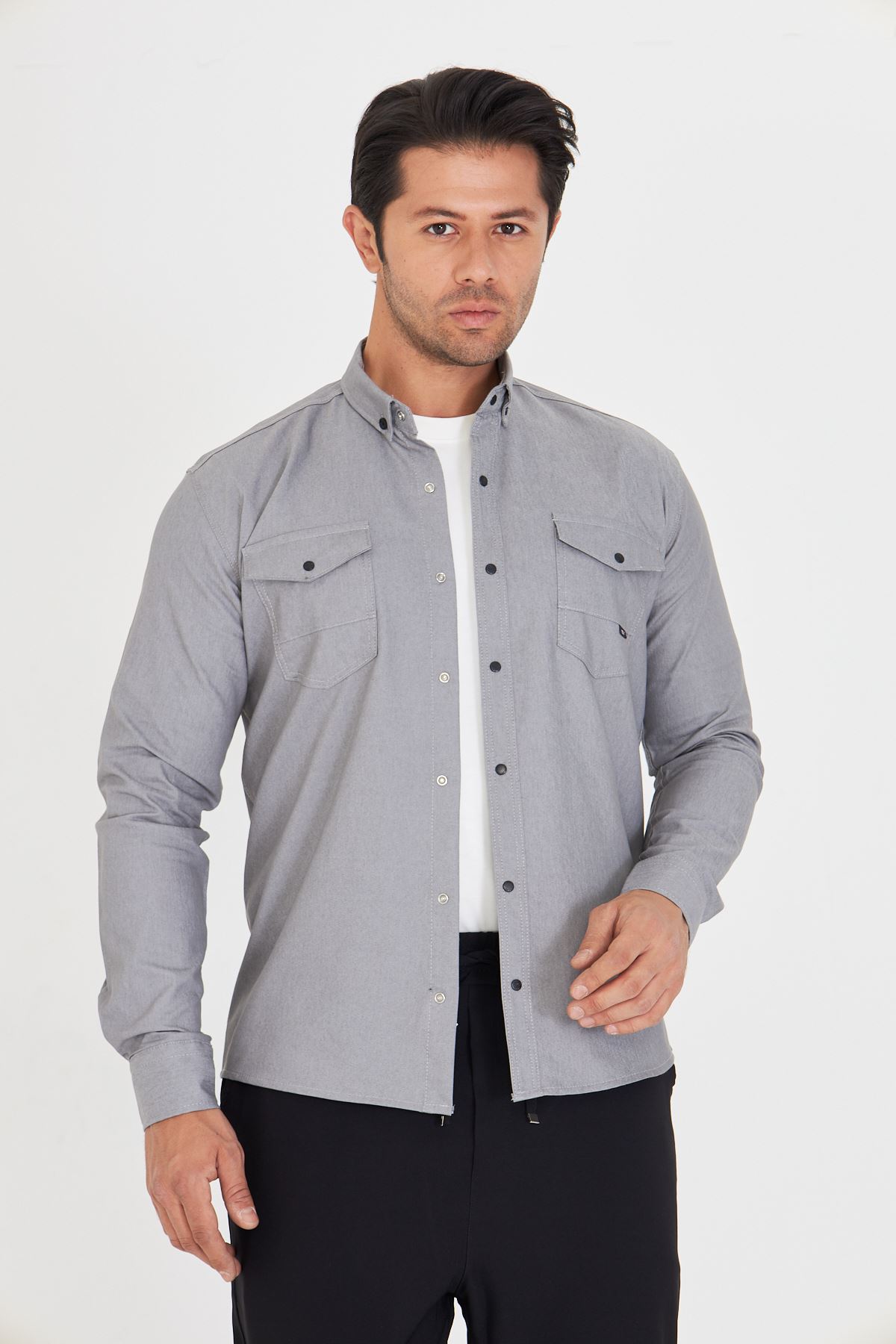 Erkek Beyaz Oduncu Gömlek Düğmeli