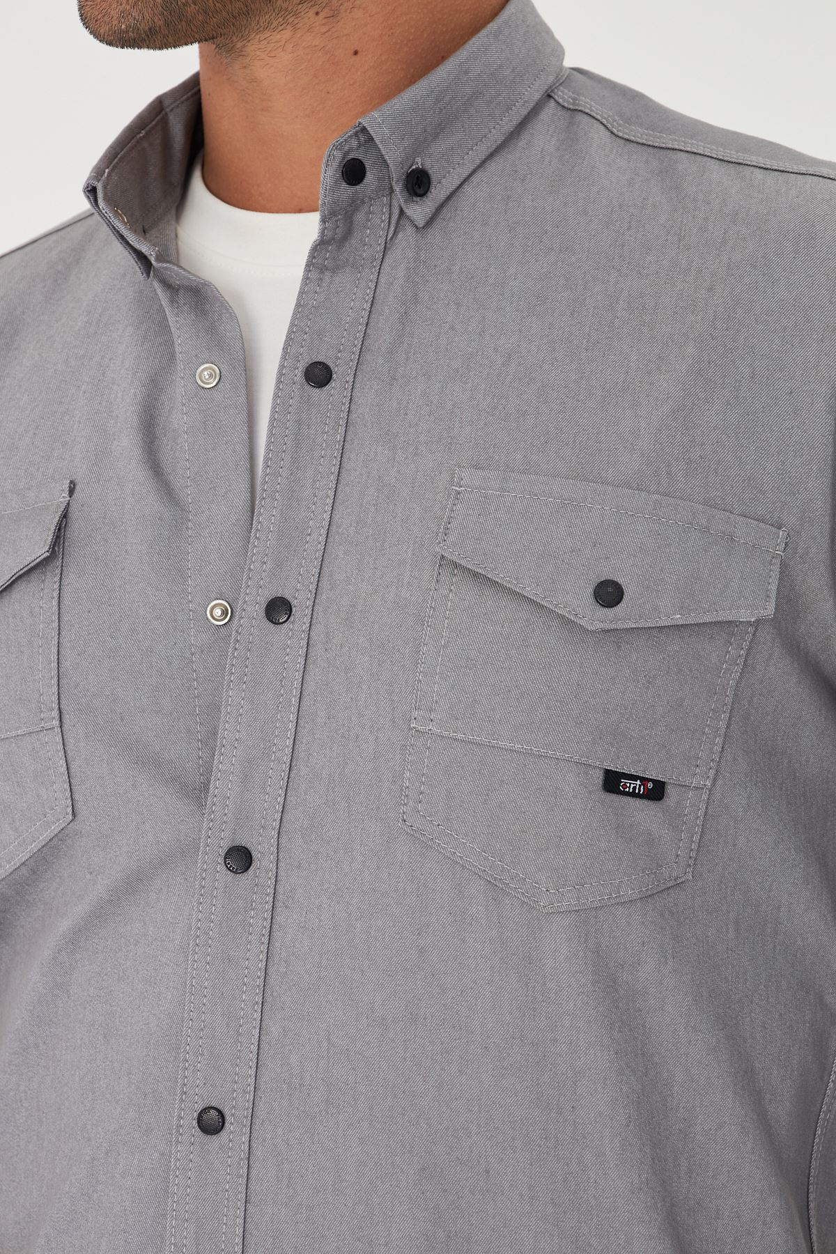 Erkek Beyaz Oduncu Gömlek Düğmeli