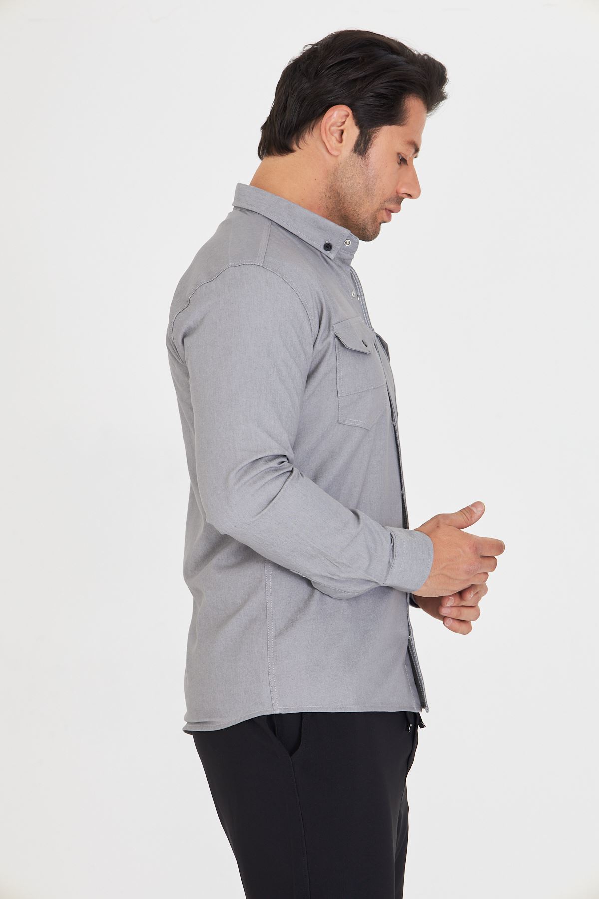 Erkek Beyaz Oduncu Gömlek Düğmeli