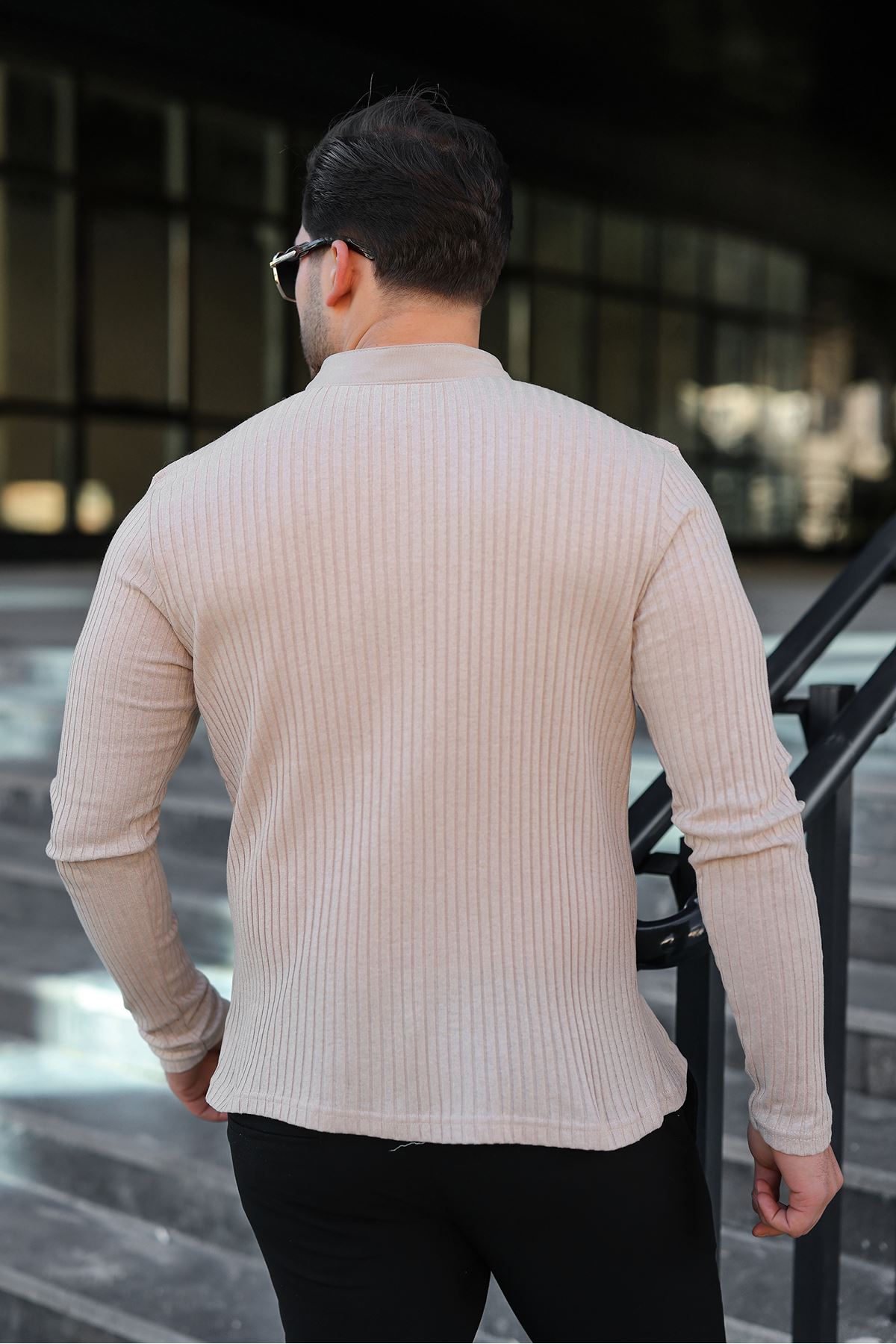 Erkek Fitilli Kumaş Hakim Yaka Düğmeli Sweat