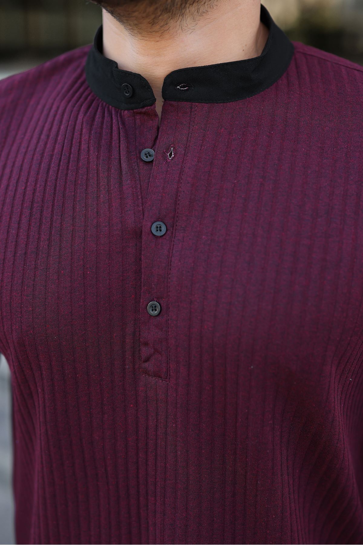 Erkek Fitilli Kumaş Hakim Yaka Düğmeli Sweat