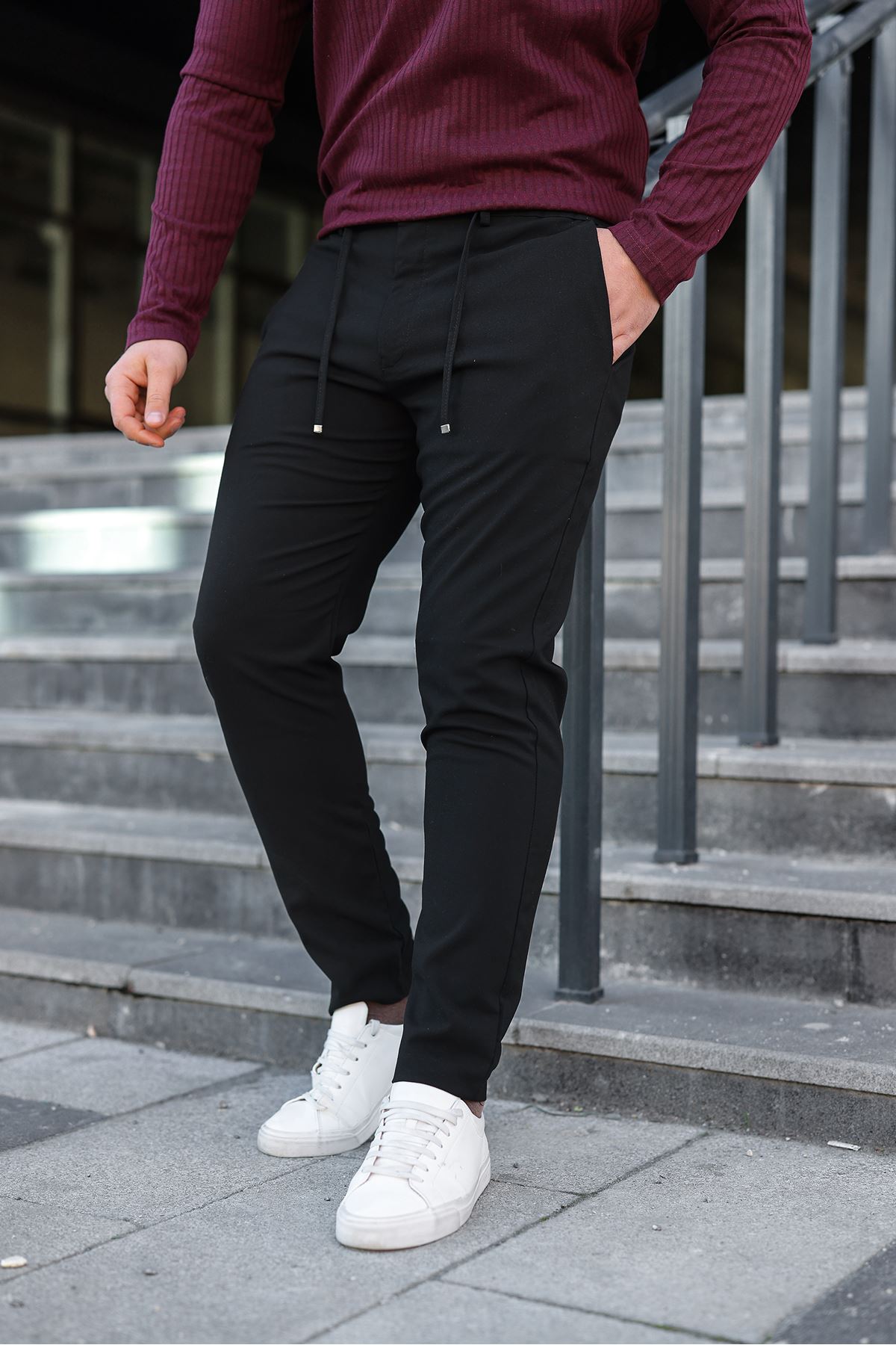 Erkek Fitilli Kumaş Hakim Yaka Düğmeli Sweat