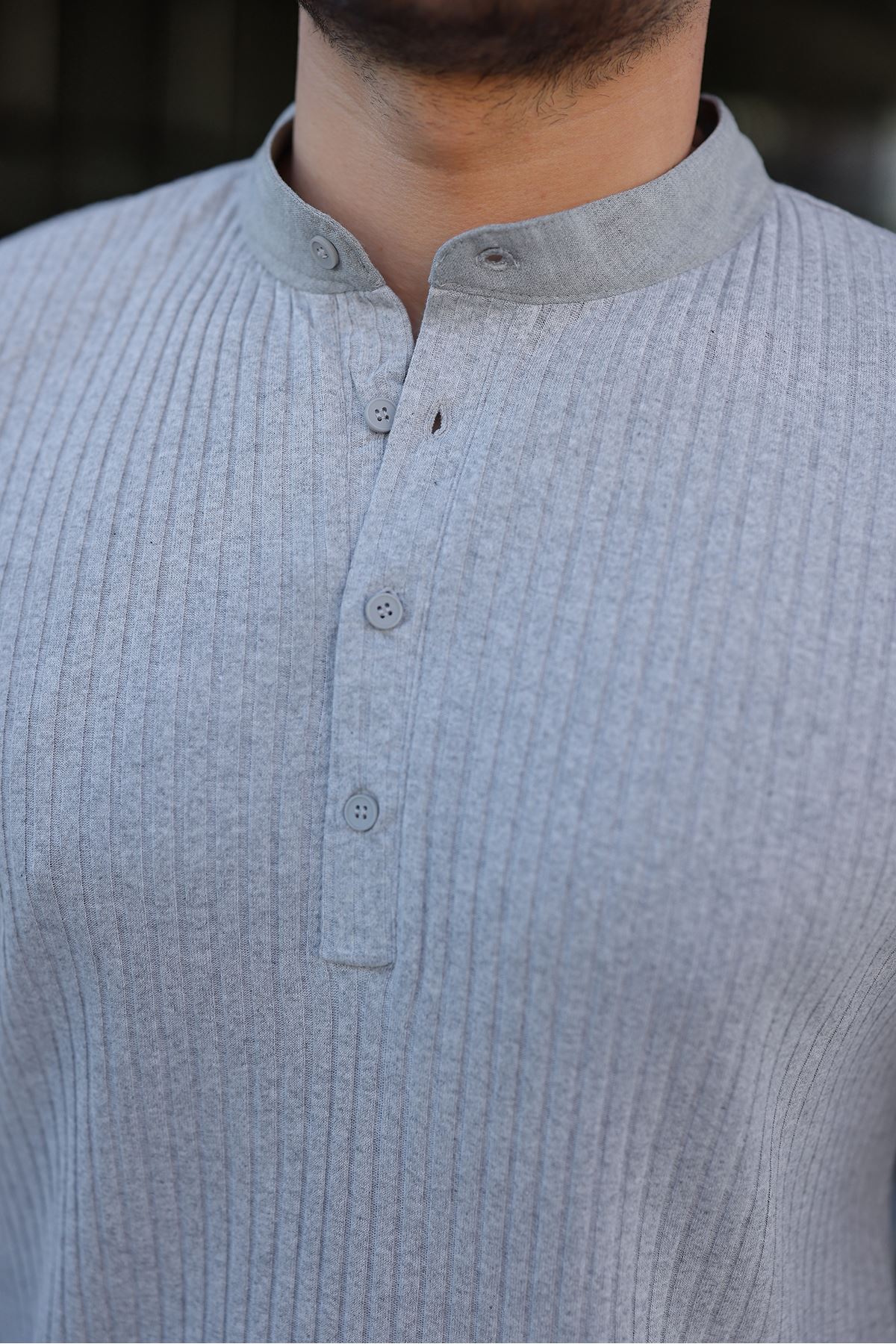 Erkek Fitilli Kumaş Hakim Yaka Düğmeli Sweat