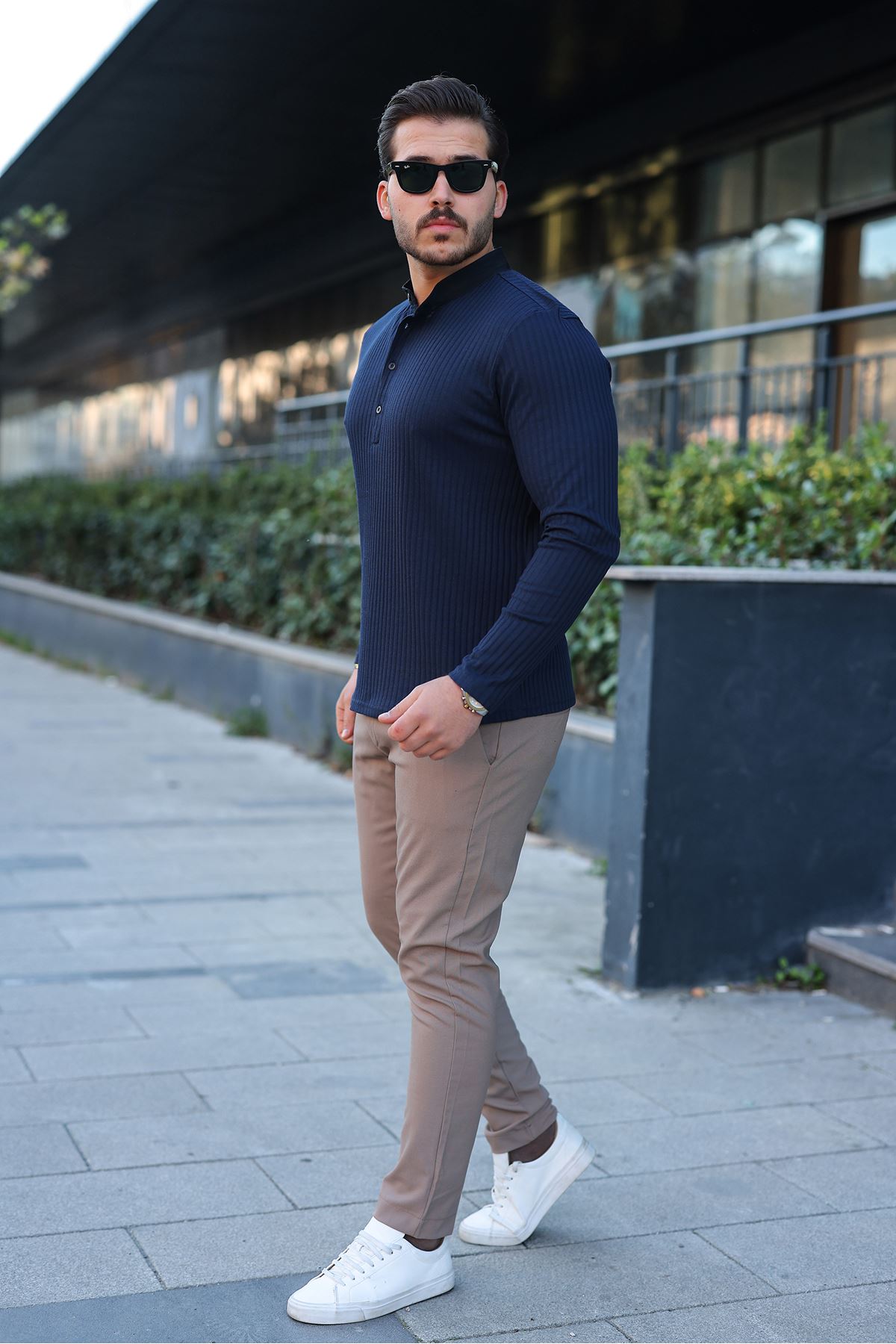 Erkek Fitilli Kumaş Hakim Yaka Düğmeli Sweat