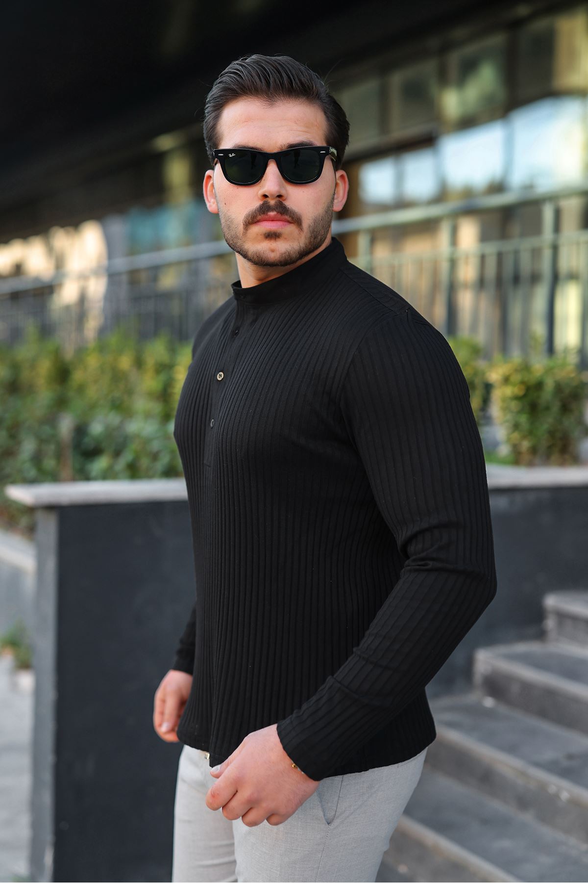 Erkek Fitilli Kumaş Hakim Yaka Düğmeli Sweat