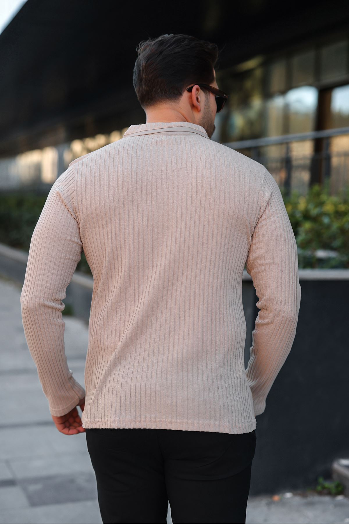 Erkek Fitilli Kumaş Polo Yaka Yarım Fermuarlı Sweat