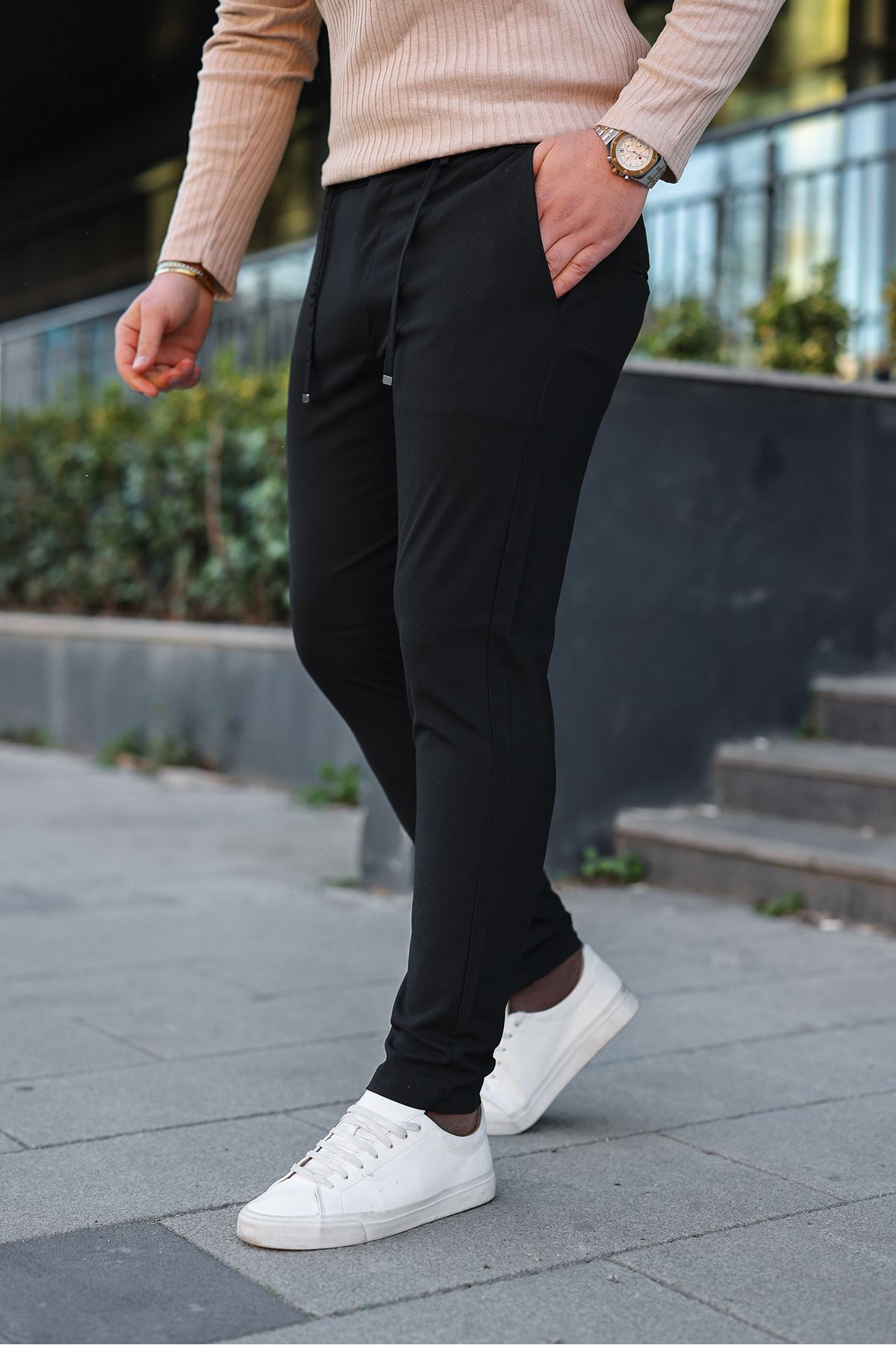 Erkek Fitilli Kumaş Polo Yaka Yarım Fermuarlı Sweat