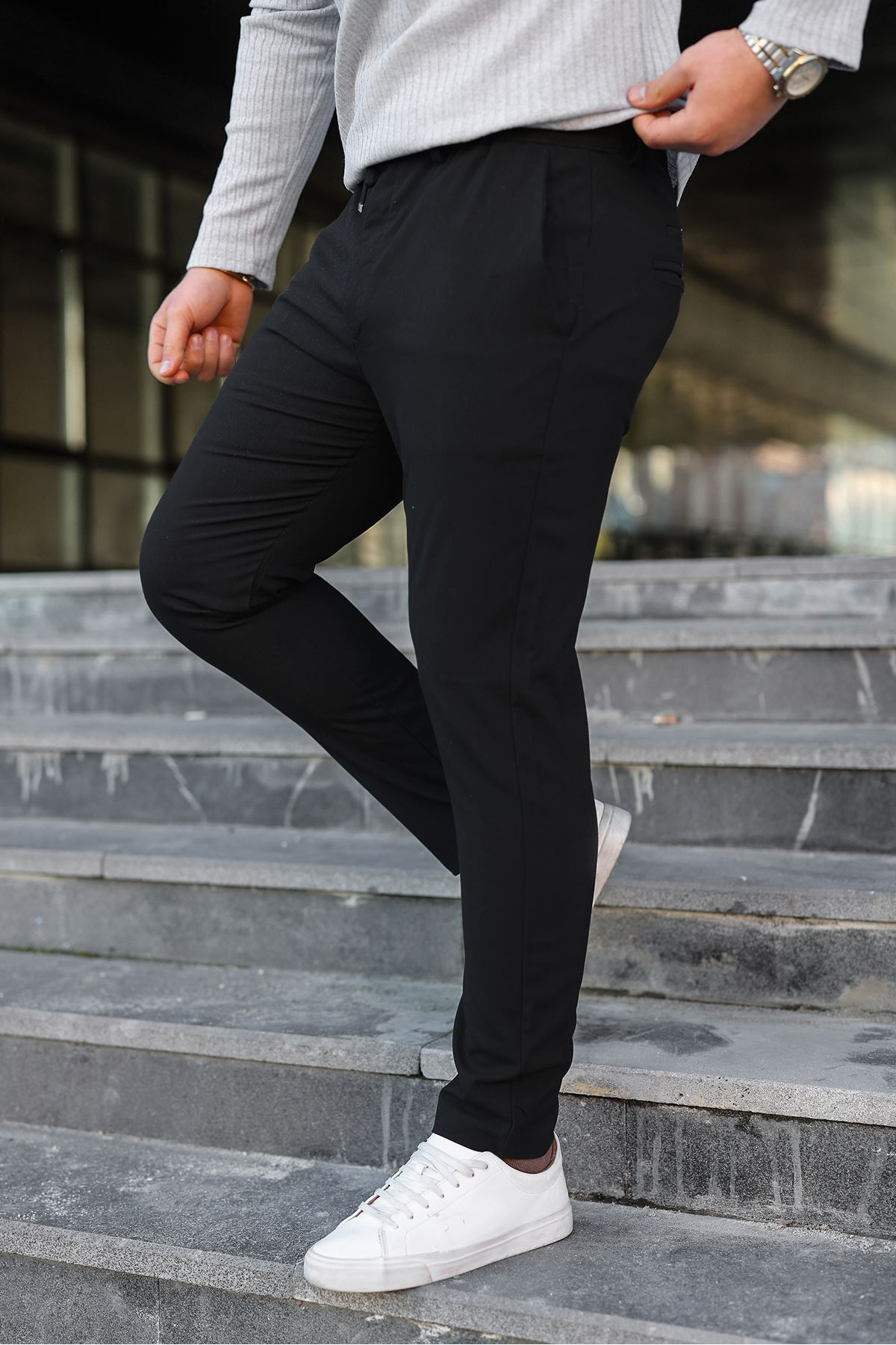 Erkek Fitilli Kumaş Polo Yaka Yarım Fermuarlı Sweat