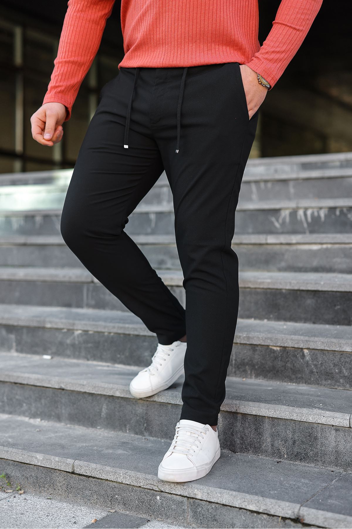 Erkek Fitilli Kumaş Polo Yaka Yarım Fermuarlı Sweat