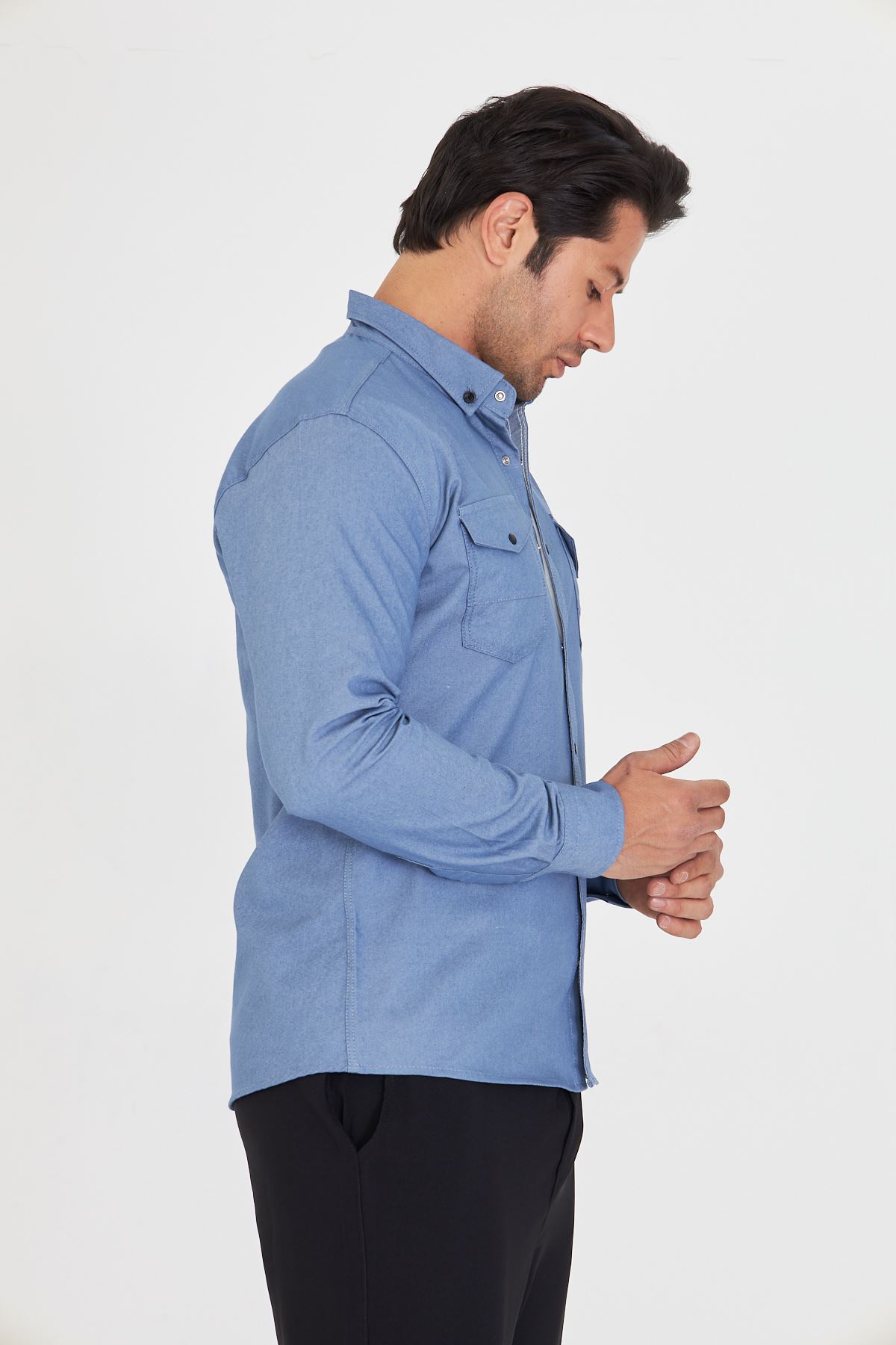 Slim Fit Jeans - Kot Erkek Gömlek Günlük Kullanıma Uygun