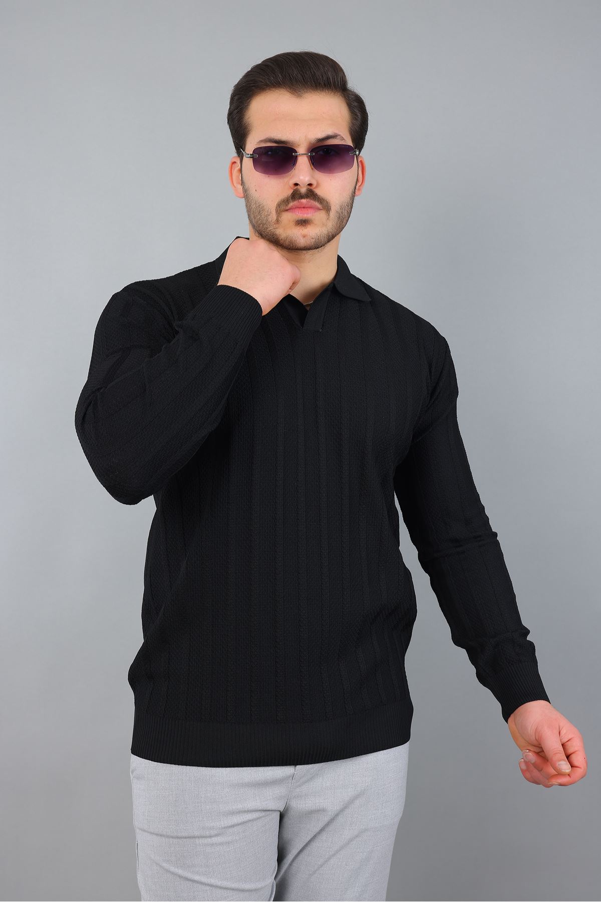 Erkek Polo Yaka Çizgili Triko