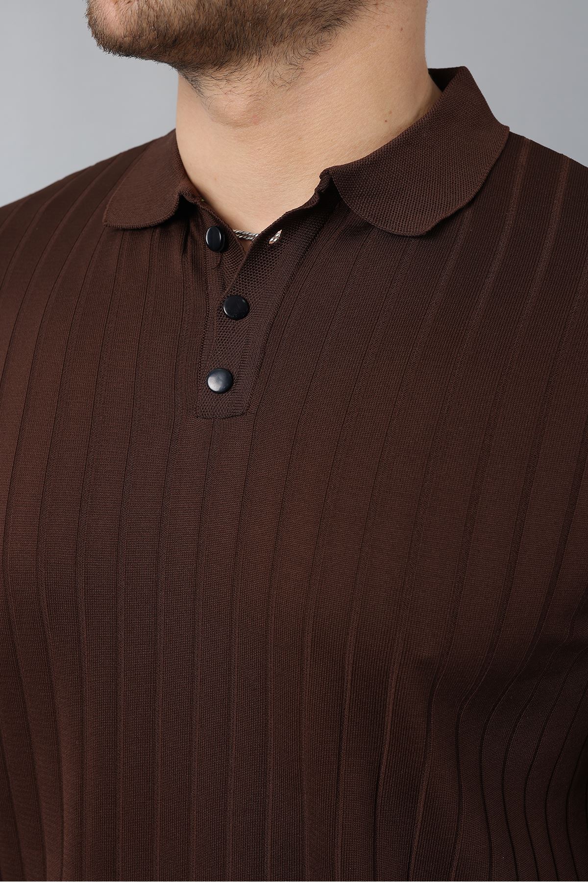 Erkek Uzun Kol Polo Yaka Düğmeli Çizgili Triko