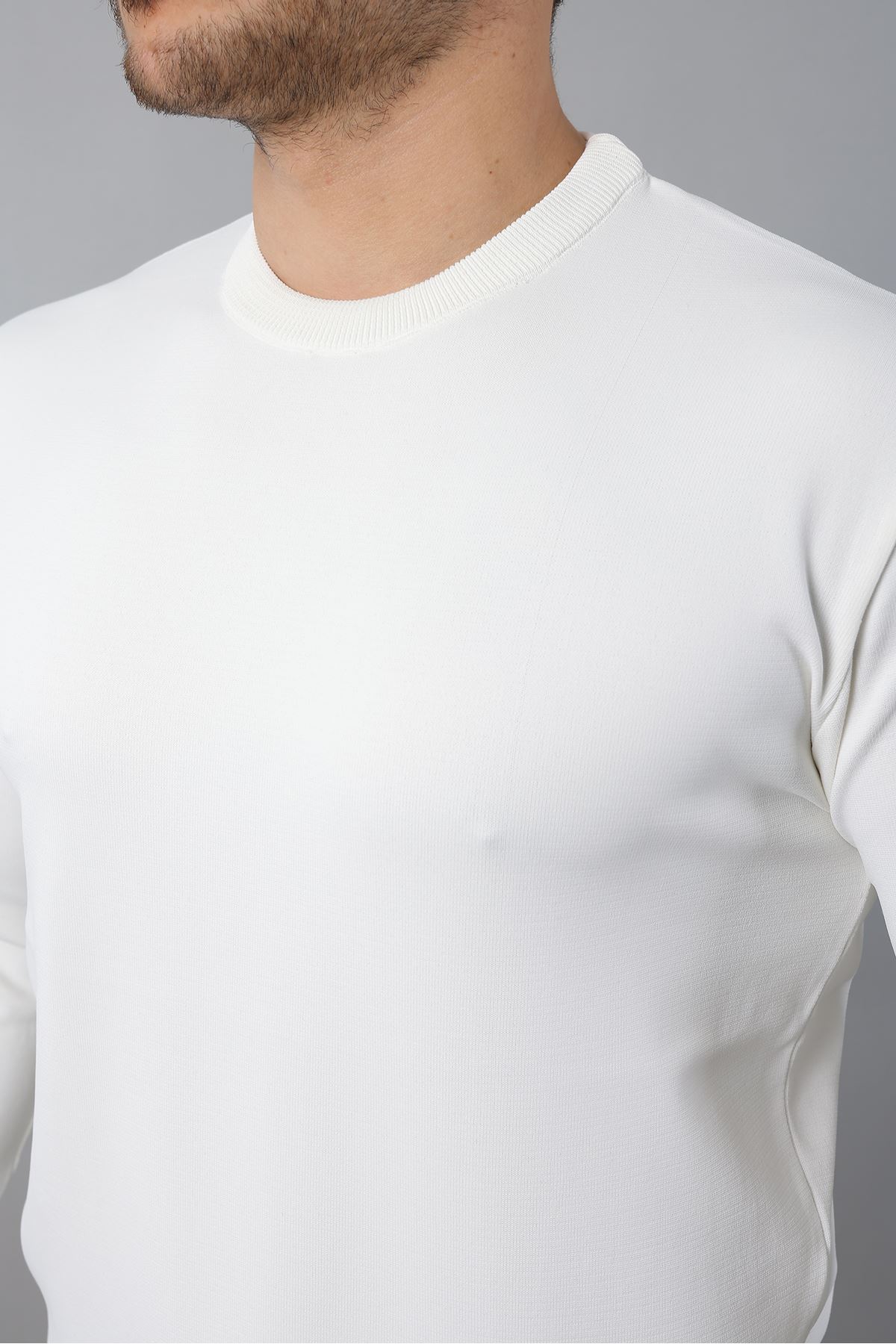 Erkek Uzun Kol Bisiklet Yaka Düz Triko