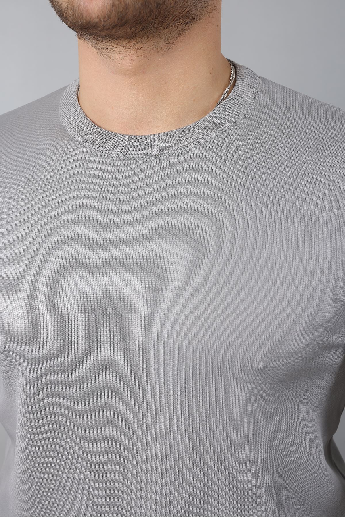 Erkek Uzun Kol Bisiklet Yaka Düz Triko