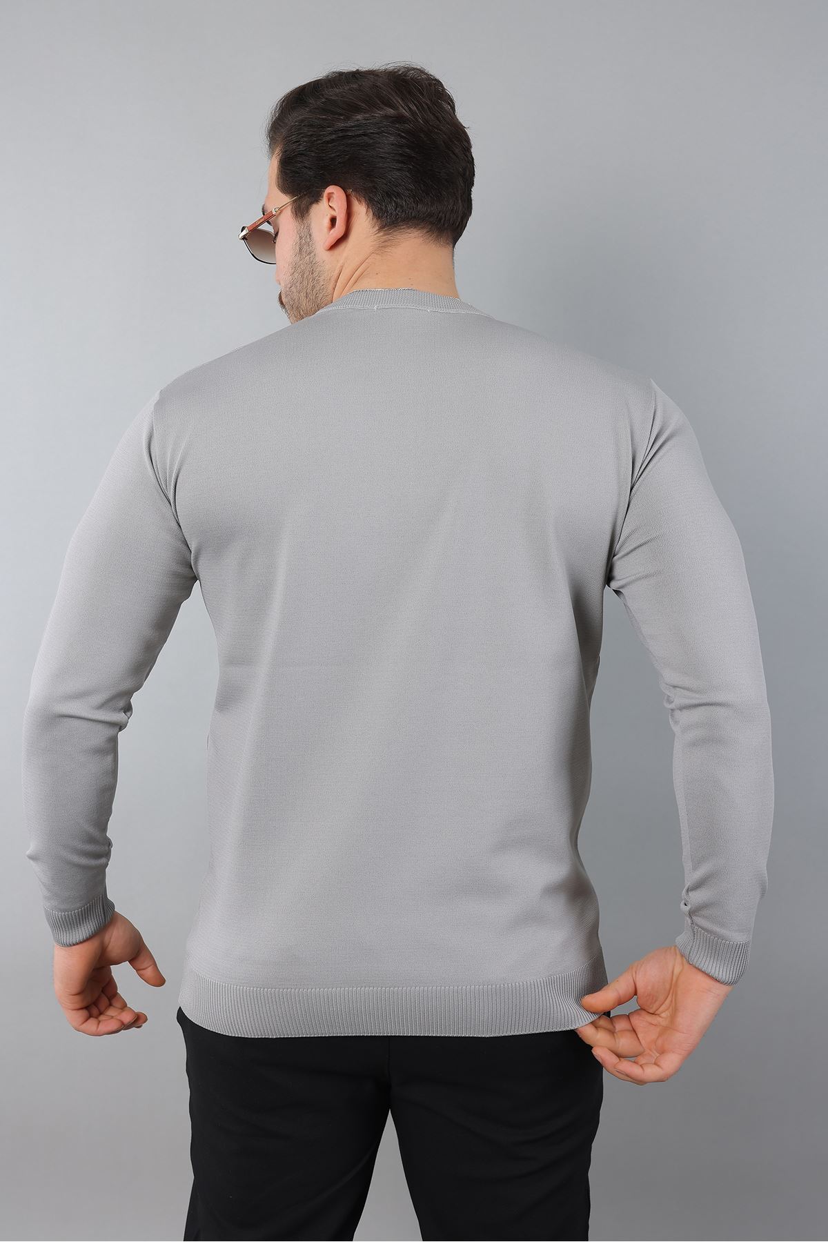 Erkek Uzun Kol Bisiklet Yaka Düz Triko