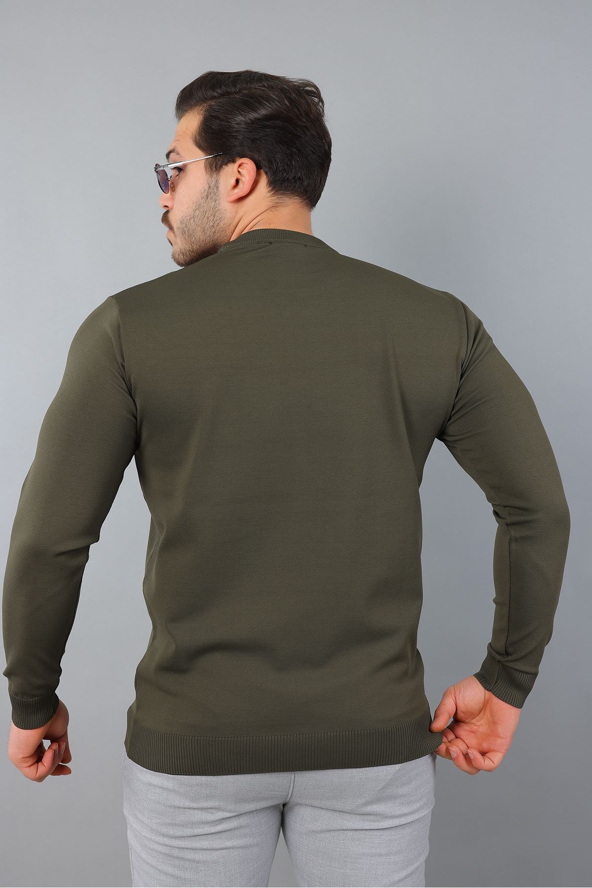 Erkek Uzun Kol Bisiklet Yaka Düz Triko