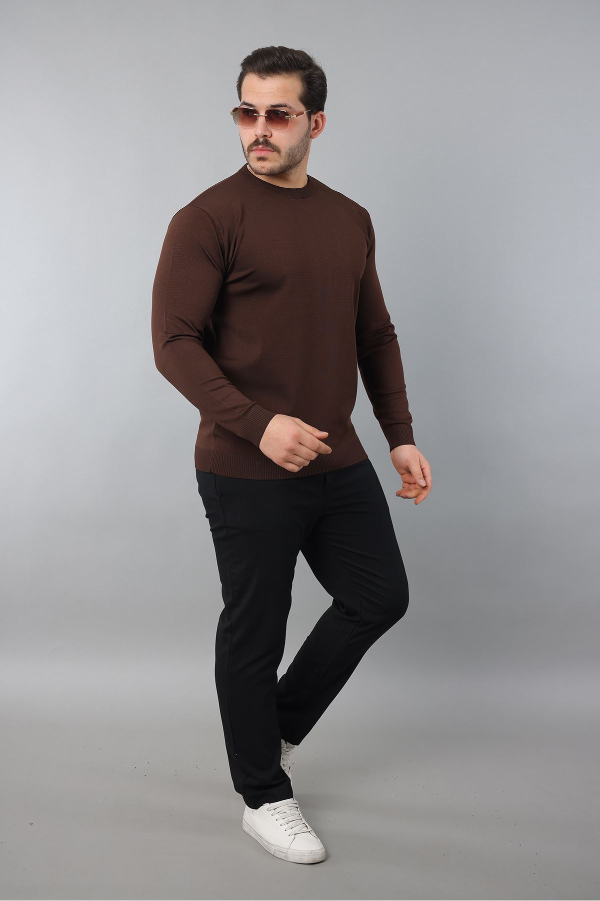 Erkek Uzun Kol Bisiklet Yaka Düz Triko