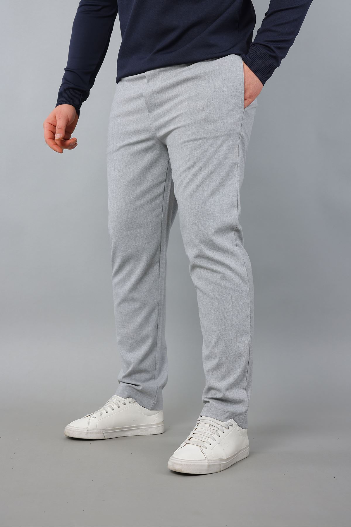 Erkek Uzun Kol Bisiklet Yaka Düz Triko