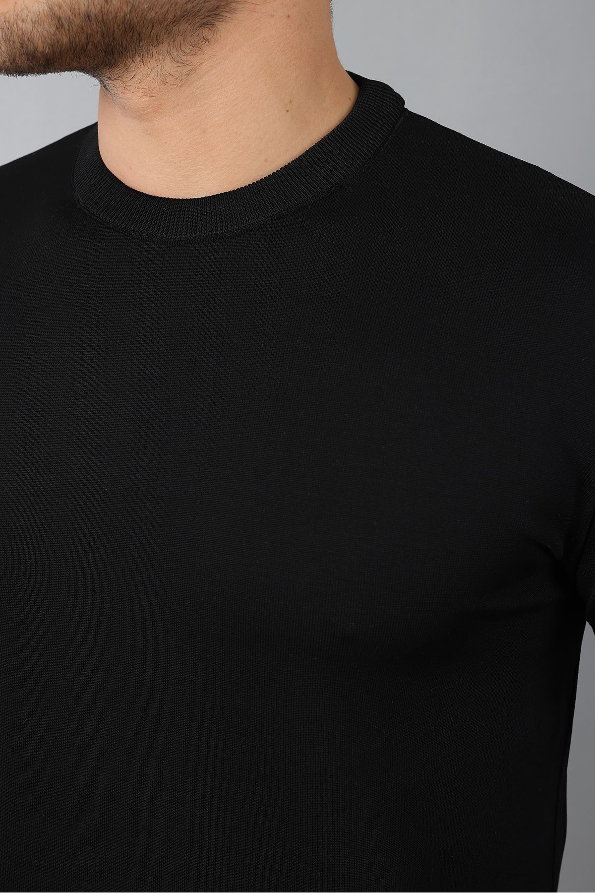 Erkek Uzun Kol Bisiklet Yaka Düz Triko