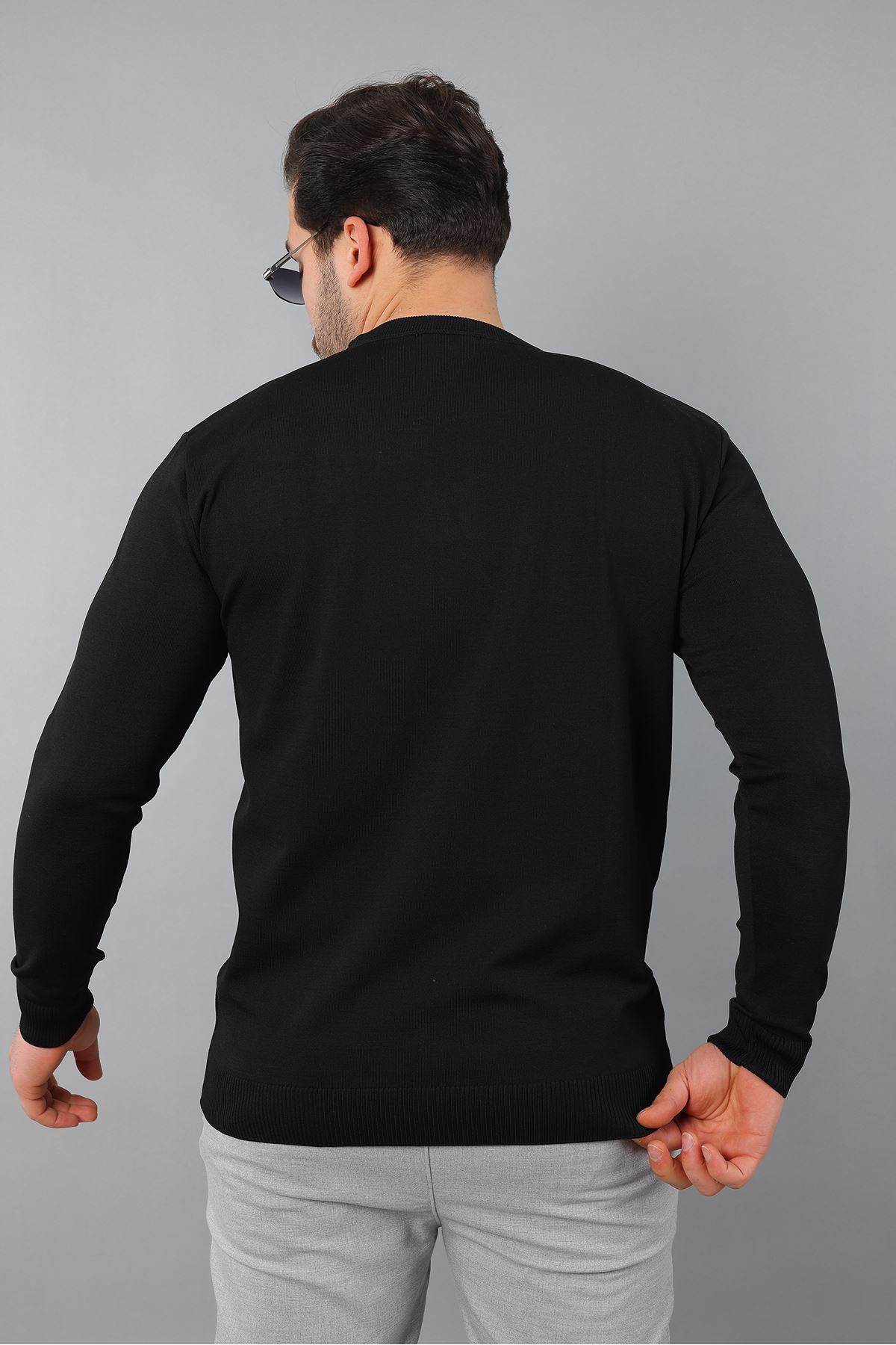 Erkek Uzun Kol Bisiklet Yaka Düz Triko