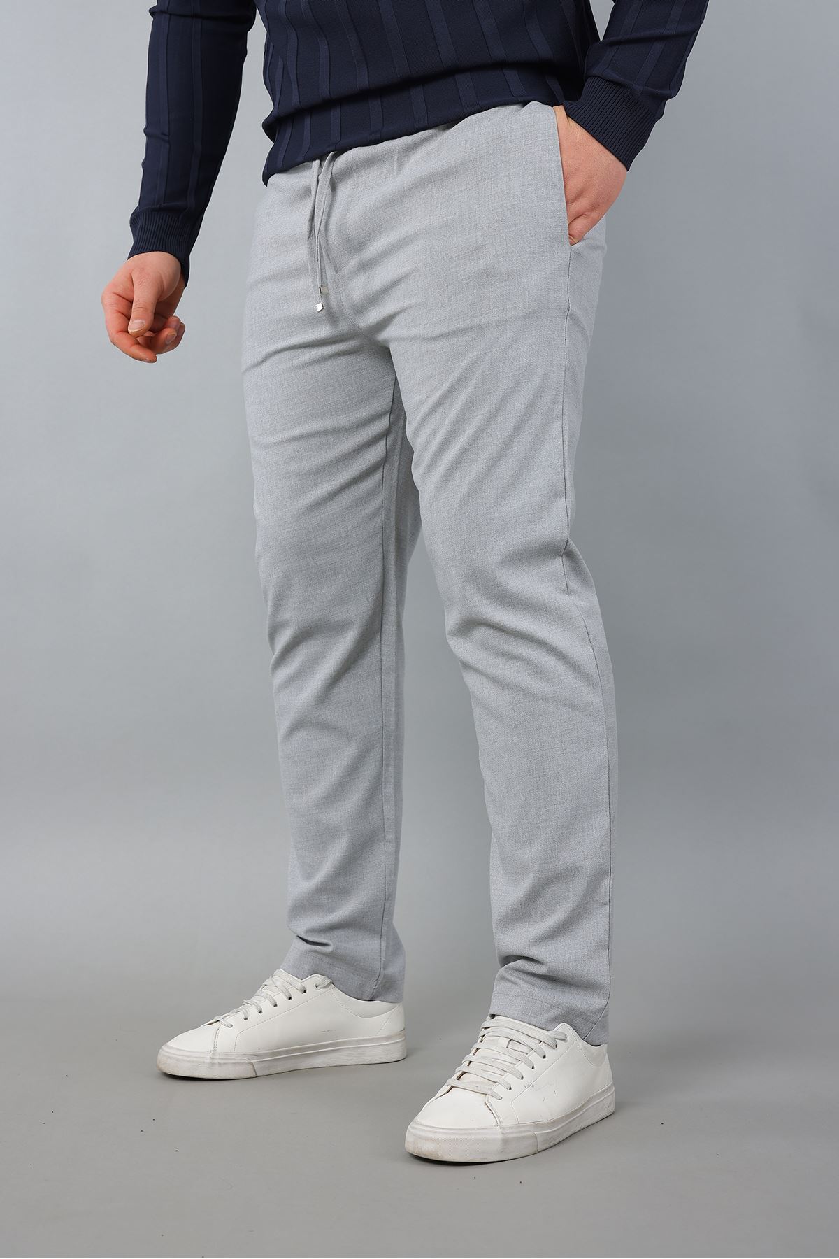 Erkek Uzun Kol Bisiklet Yaka Kendinden Çizgili Triko