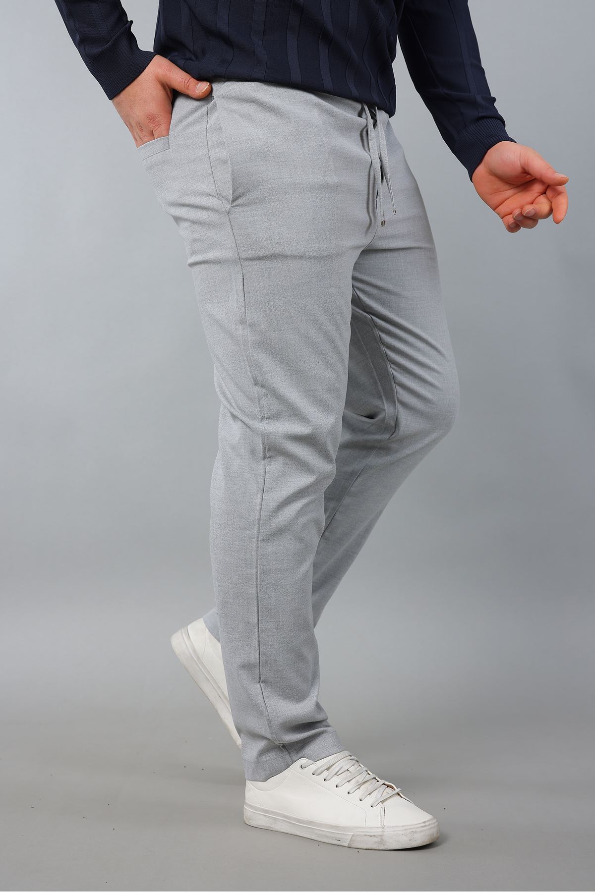 Erkek Uzun Kol Bisiklet Yaka Kendinden Çizgili Triko