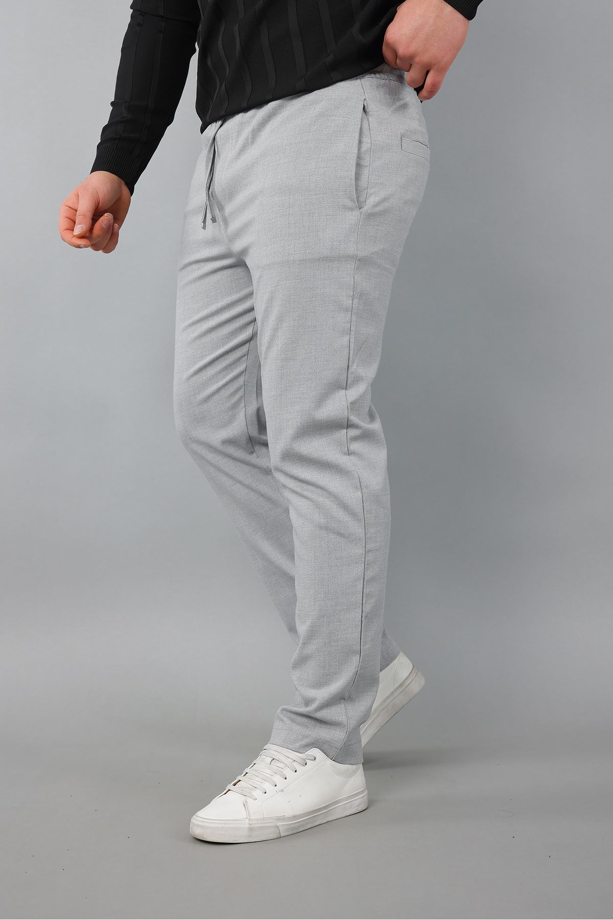 Erkek Uzun Kol Bisiklet Yaka Kendinden Çizgili Triko