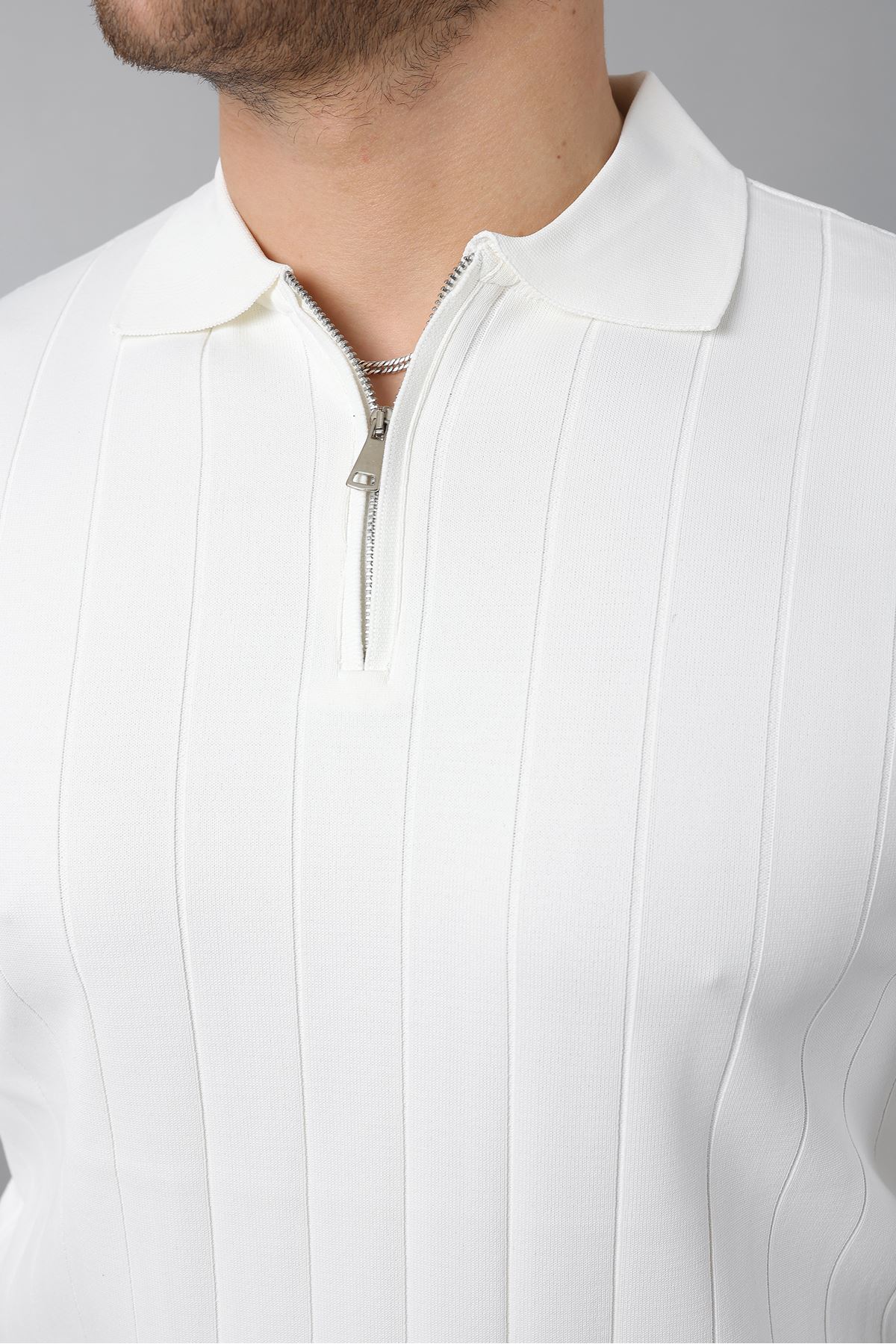 Erkek Polo Yaka Uzun kol Yarım fermuarlı Klasik Düz Günlük Kullanıma Uygun Triko