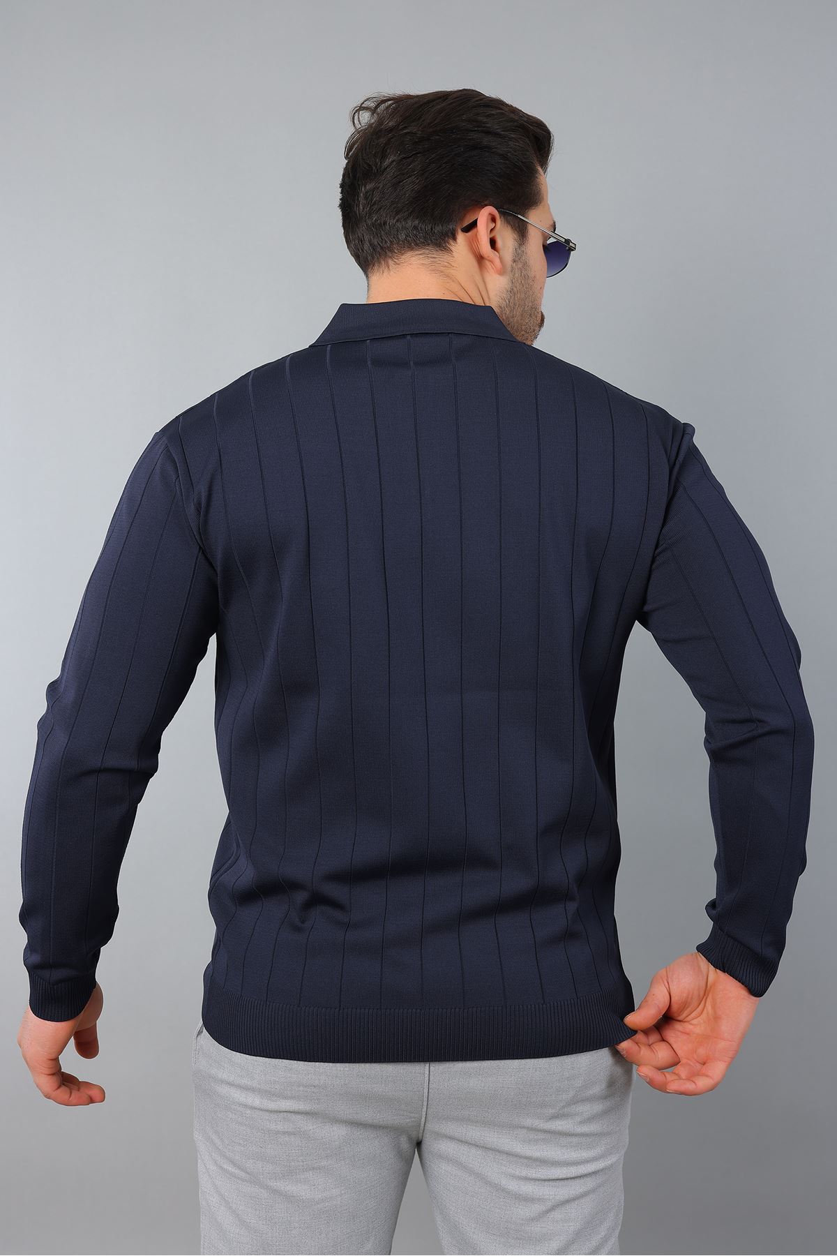 Erkek Polo Yaka Uzun kol Yarım fermuarlı Klasik Düz Günlük Kullanıma Uygun Triko