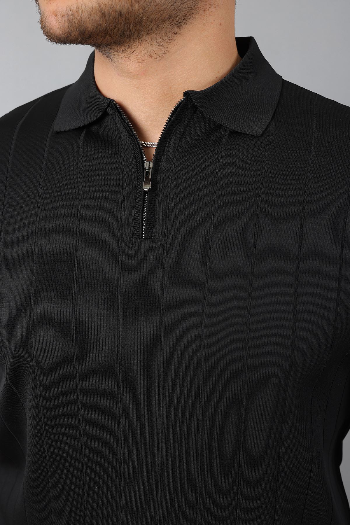 Erkek Polo Yaka Uzun kol Yarım fermuarlı Klasik Düz Günlük Kullanıma Uygun Triko