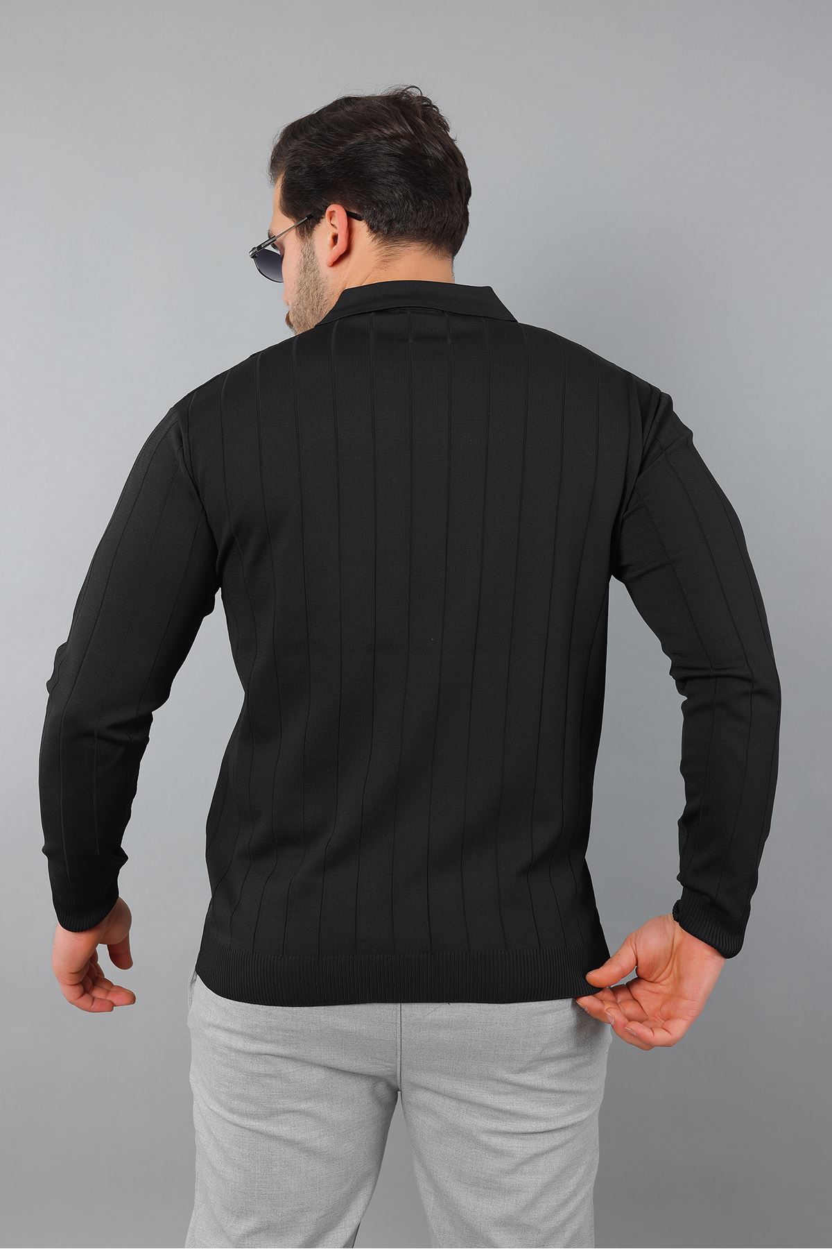 Erkek Polo Yaka Uzun kol Yarım fermuarlı Klasik Düz Günlük Kullanıma Uygun Triko