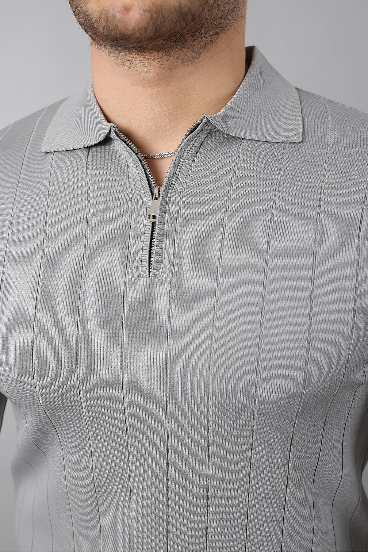 Erkek Polo Yaka Uzun kol Yarım fermuarlı Klasik Düz Günlük Kullanıma Uygun Triko