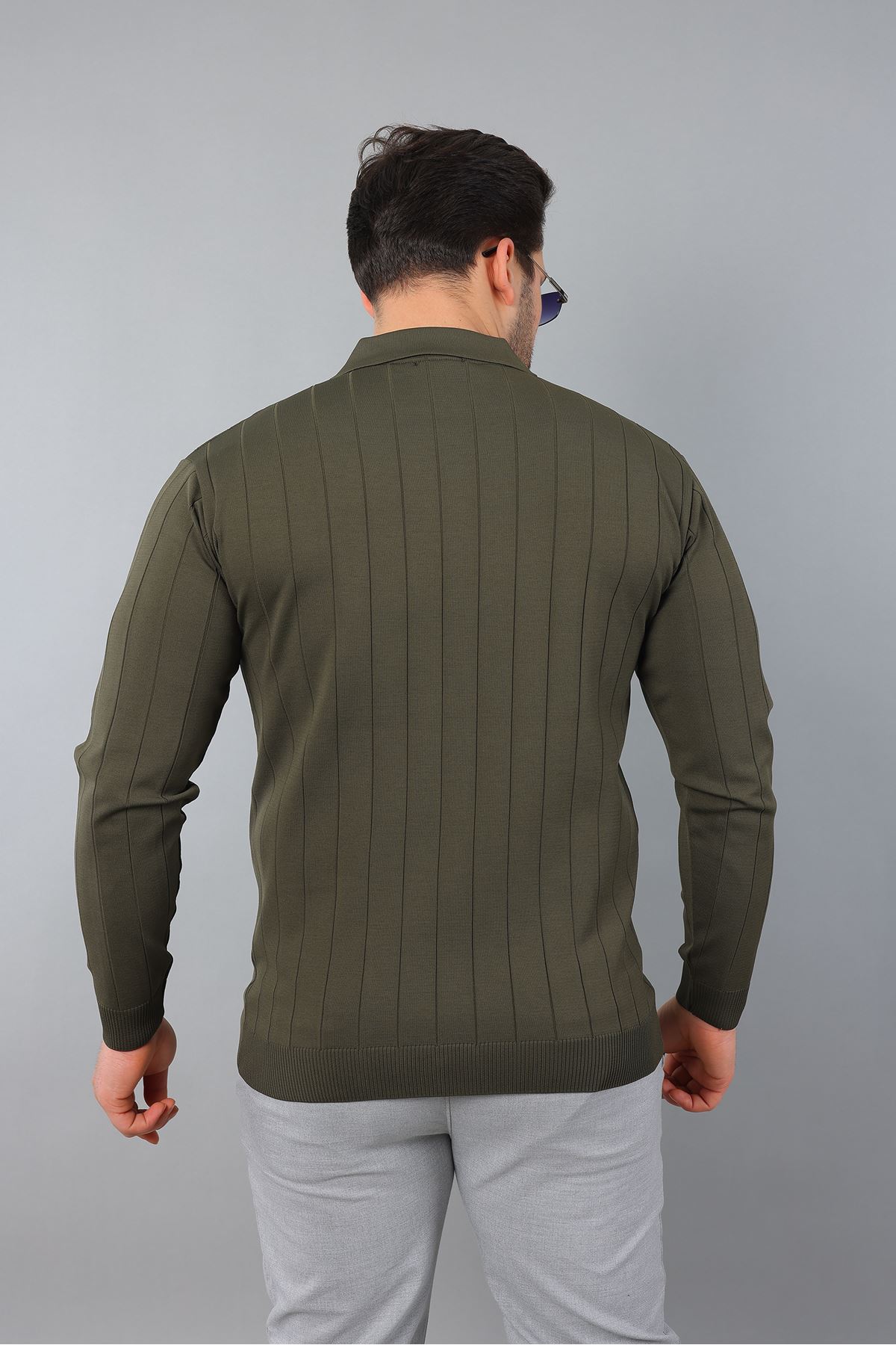 Erkek Polo Yaka Uzun kol Yarım fermuarlı Klasik Düz Günlük Kullanıma Uygun Triko