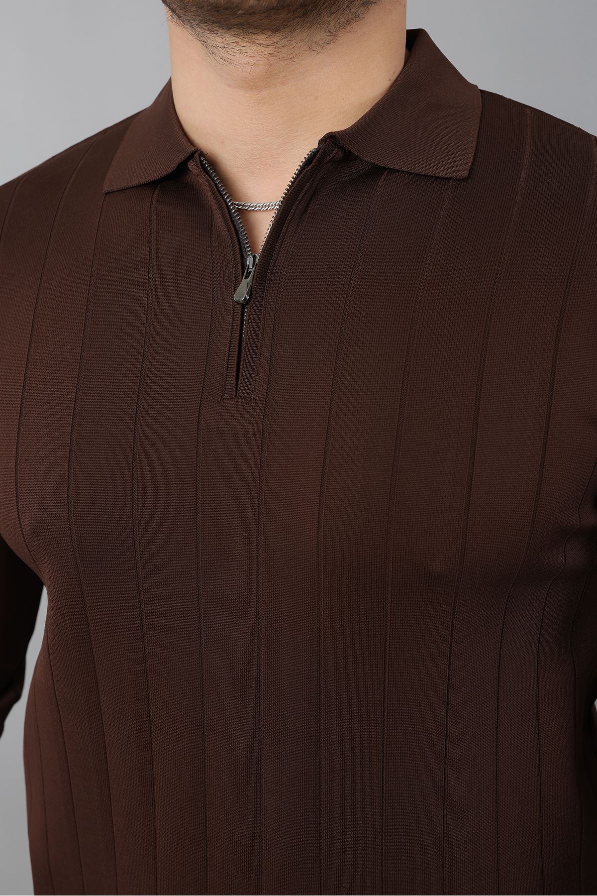 Erkek Polo Yaka Uzun kol Yarım fermuarlı Klasik Düz Günlük Kullanıma Uygun Triko