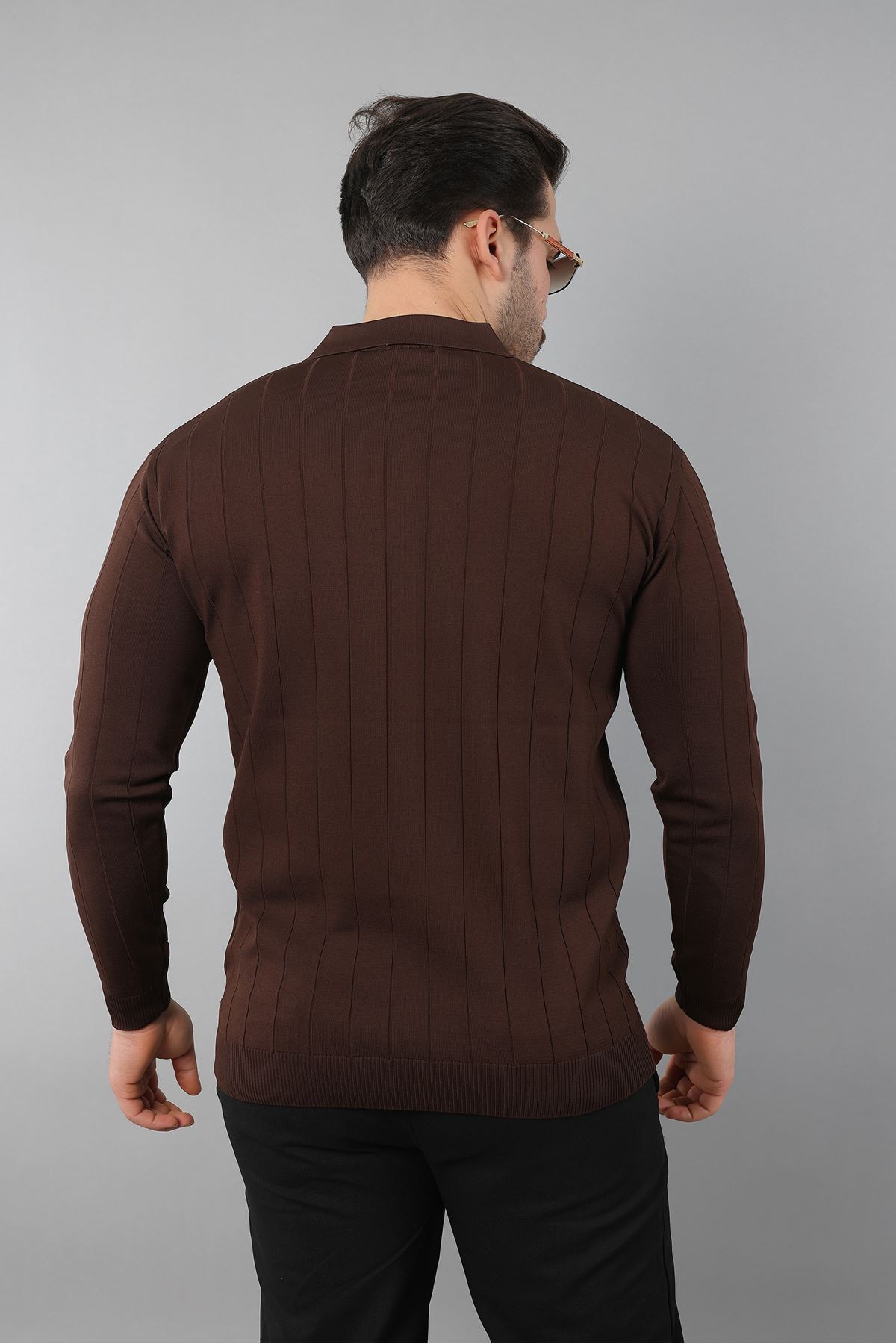 Erkek Polo Yaka Uzun kol Yarım fermuarlı Klasik Düz Günlük Kullanıma Uygun Triko