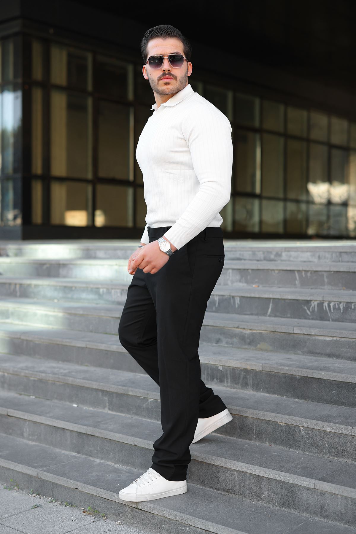 Erkek Slim Fit Likralı Bilek Boy Italyan Kesim Siyah Kumaş Pantolon