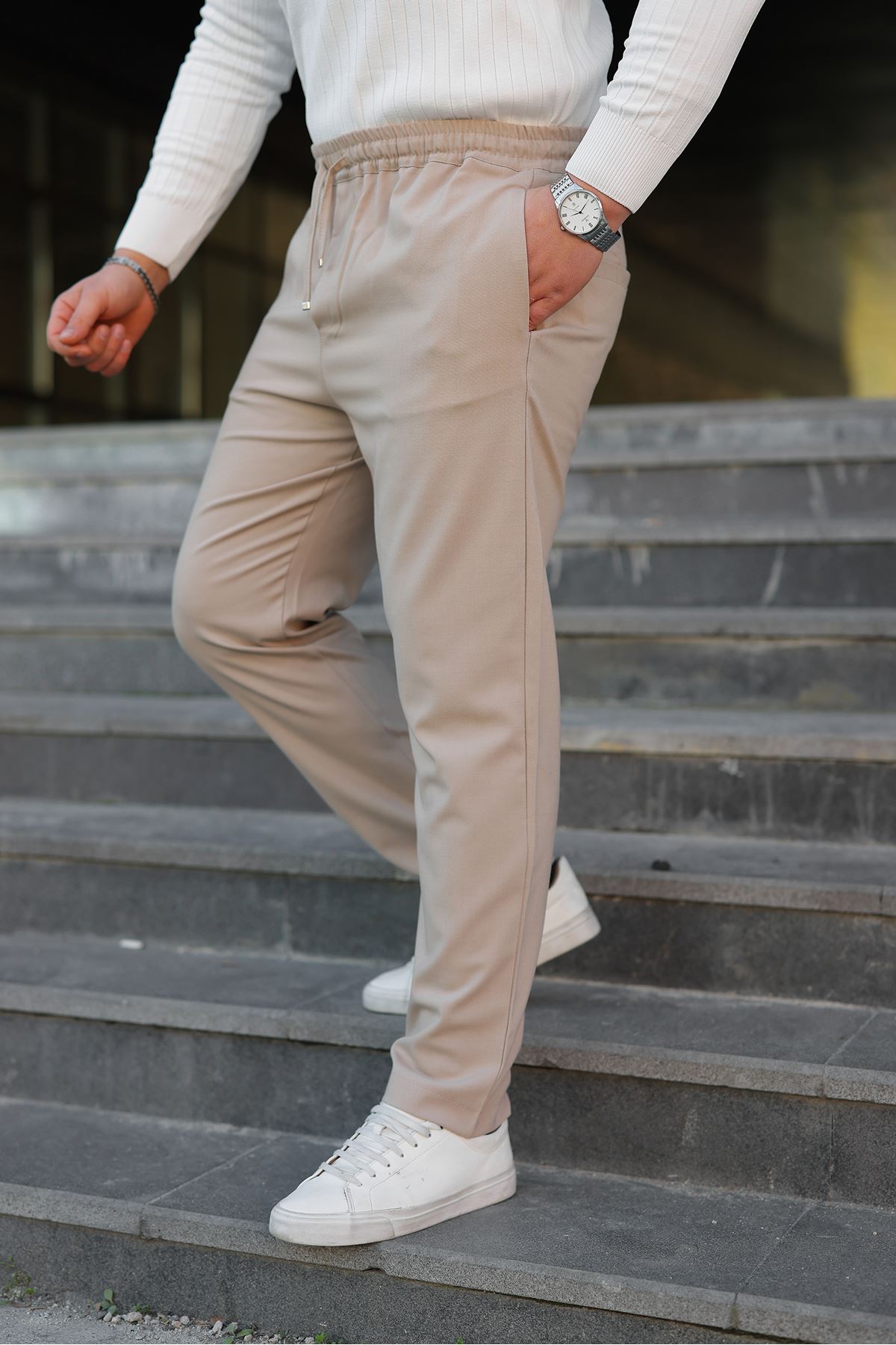 Erkek Baggy Bel Lastik Bez Ayağı Kumaş Pantolon