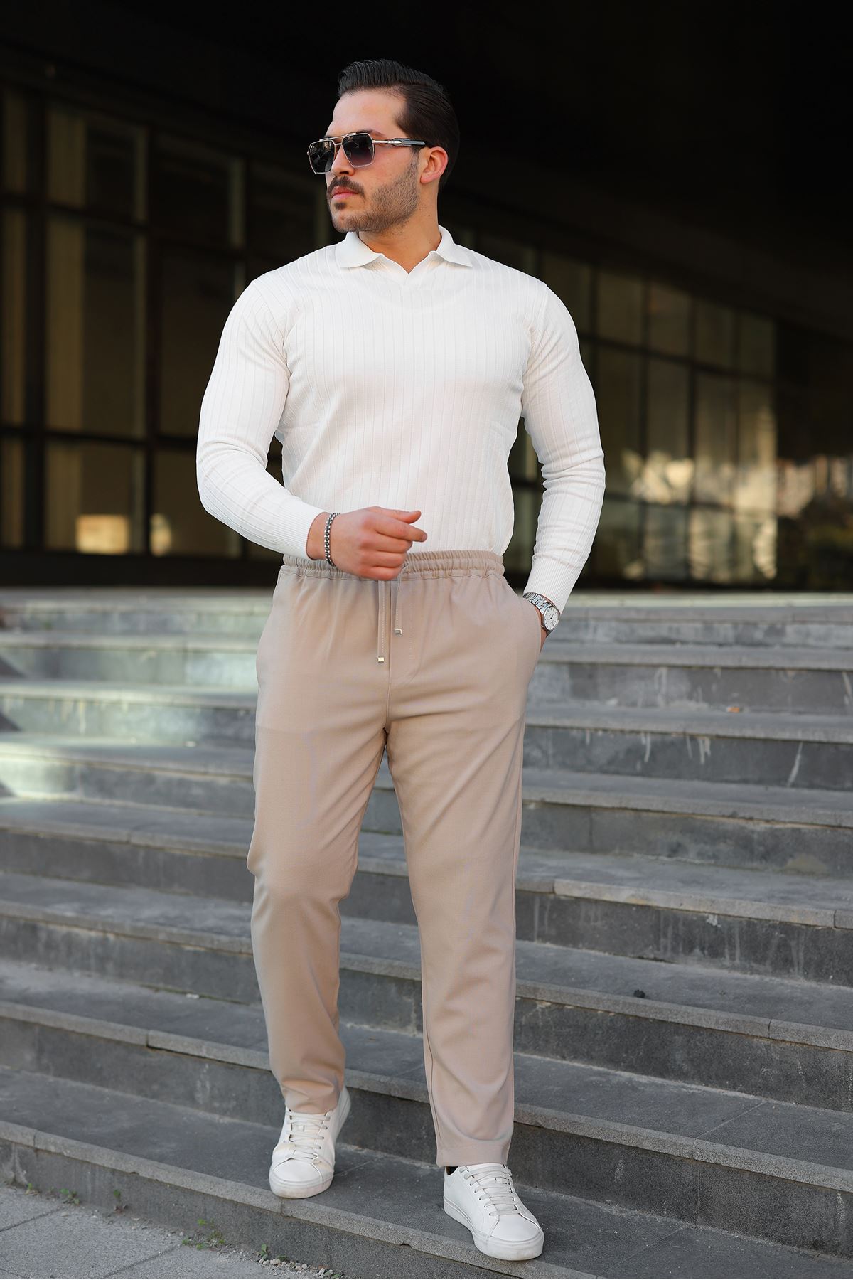 Erkek Baggy Bel Lastik Bez Ayağı Kumaş Pantolon