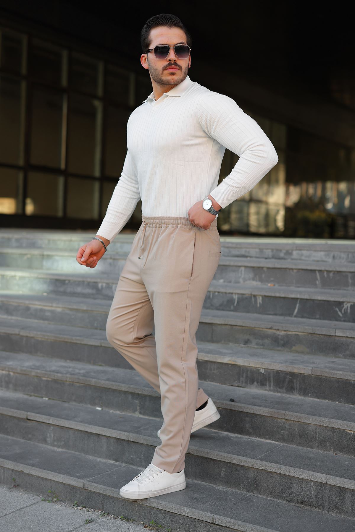 Erkek Baggy Bel Lastik Bez Ayağı Kumaş Pantolon