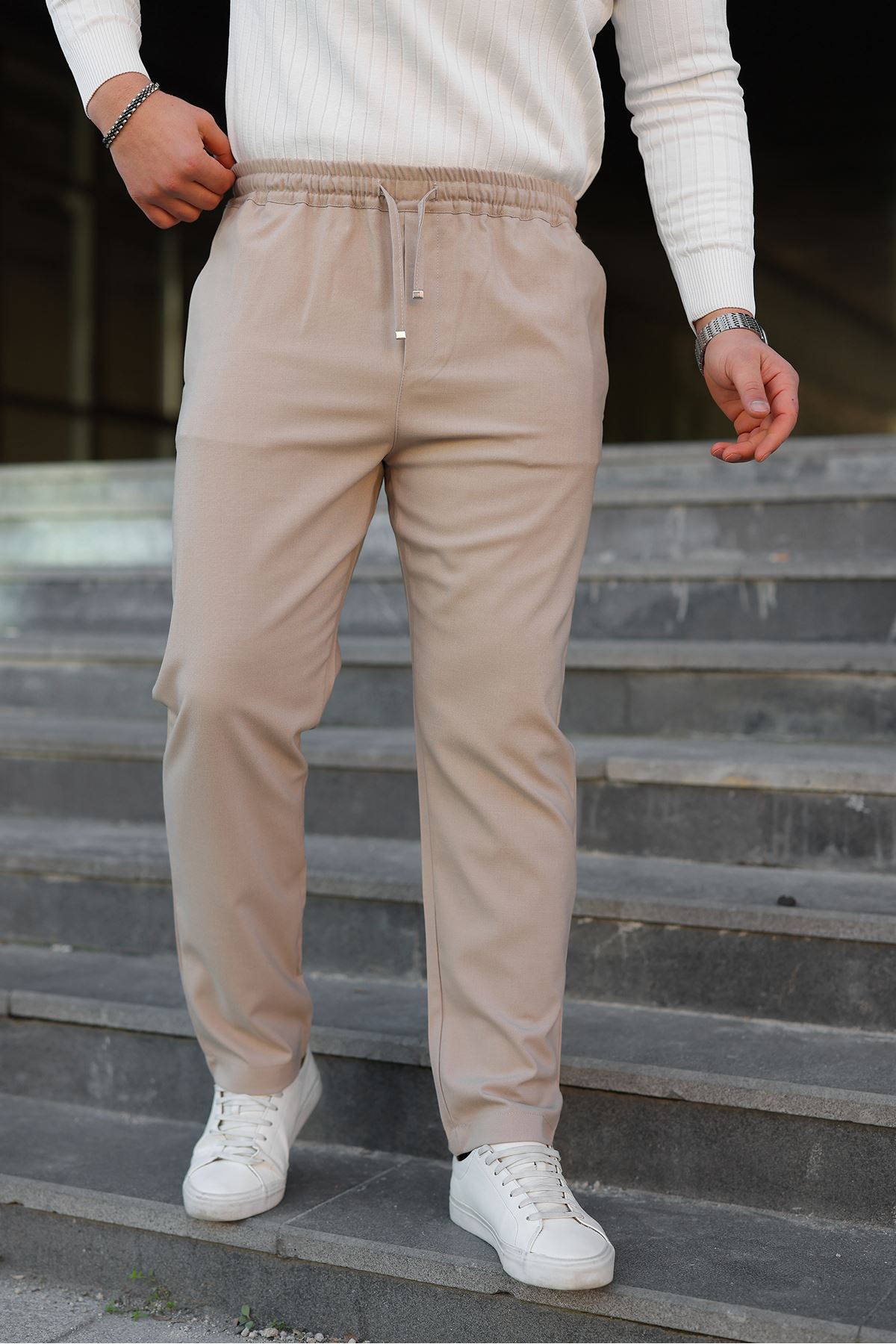 Erkek Baggy Bel Lastik Bez Ayağı Kumaş Pantolon