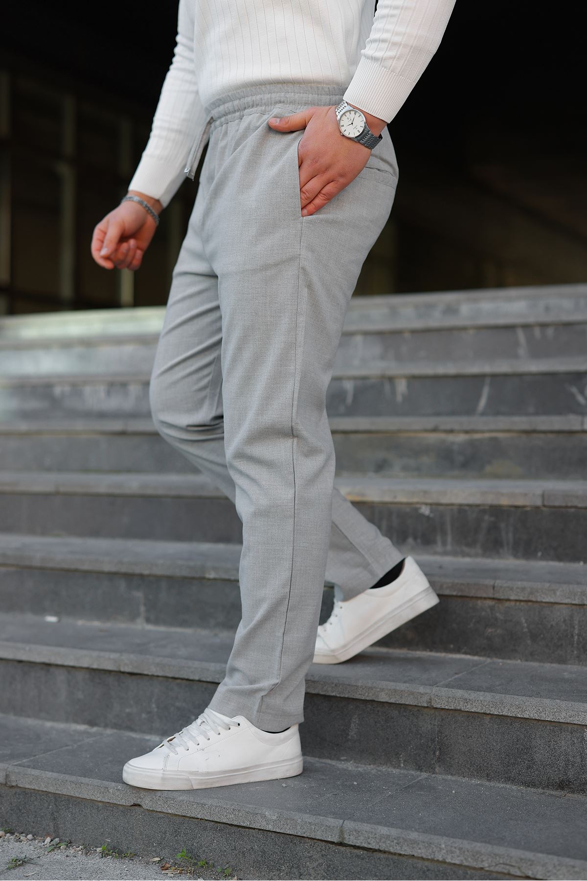 Erkek Baggy Bel Lastik Bez Ayağı Kumaş Pantolon