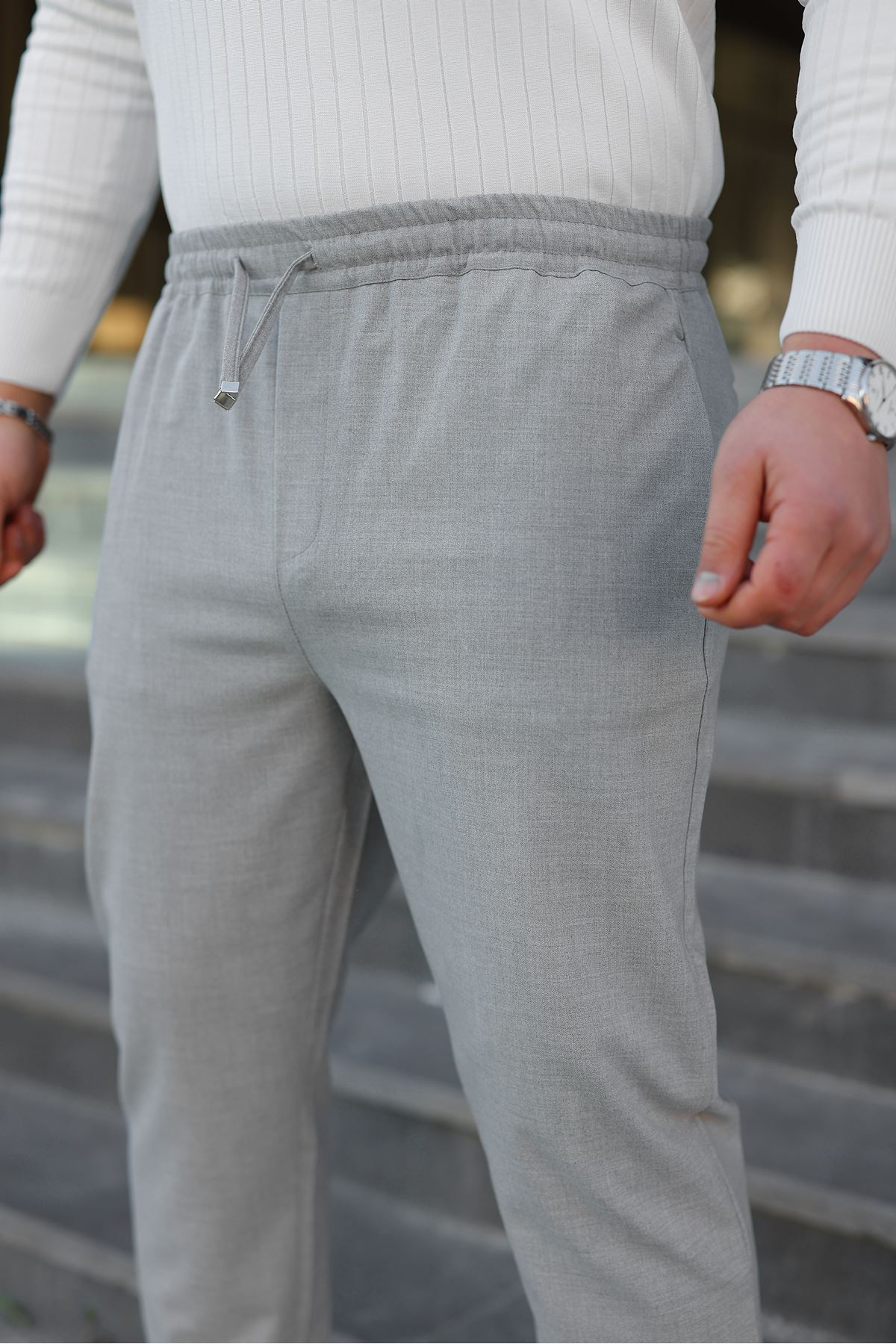 Erkek Baggy Bel Lastik Bez Ayağı Kumaş Pantolon