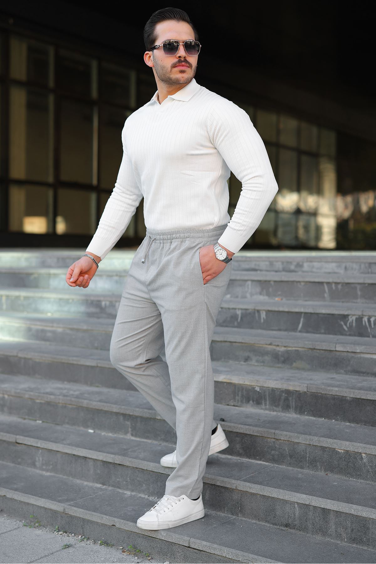 Erkek Baggy Bel Lastik Bez Ayağı Kumaş Pantolon