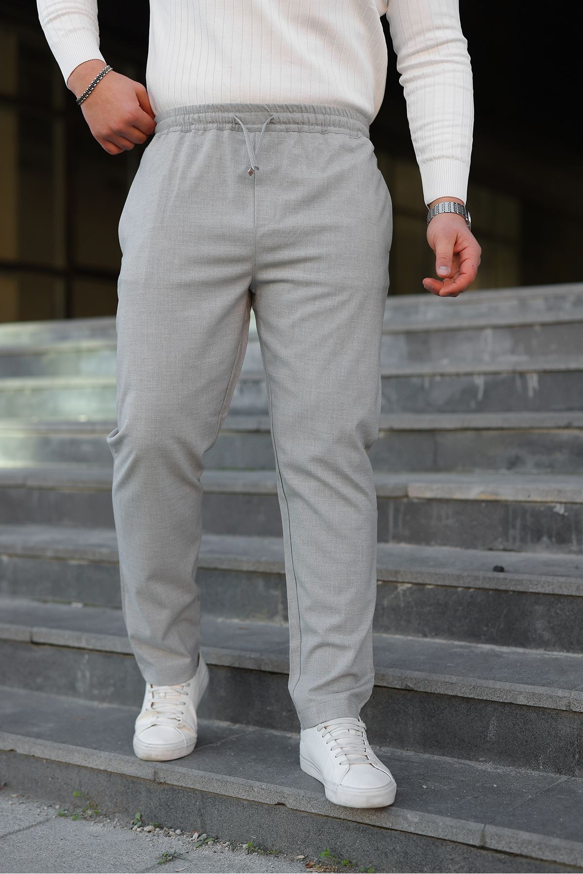 Erkek Baggy Bel Lastik Bez Ayağı Kumaş Pantolon