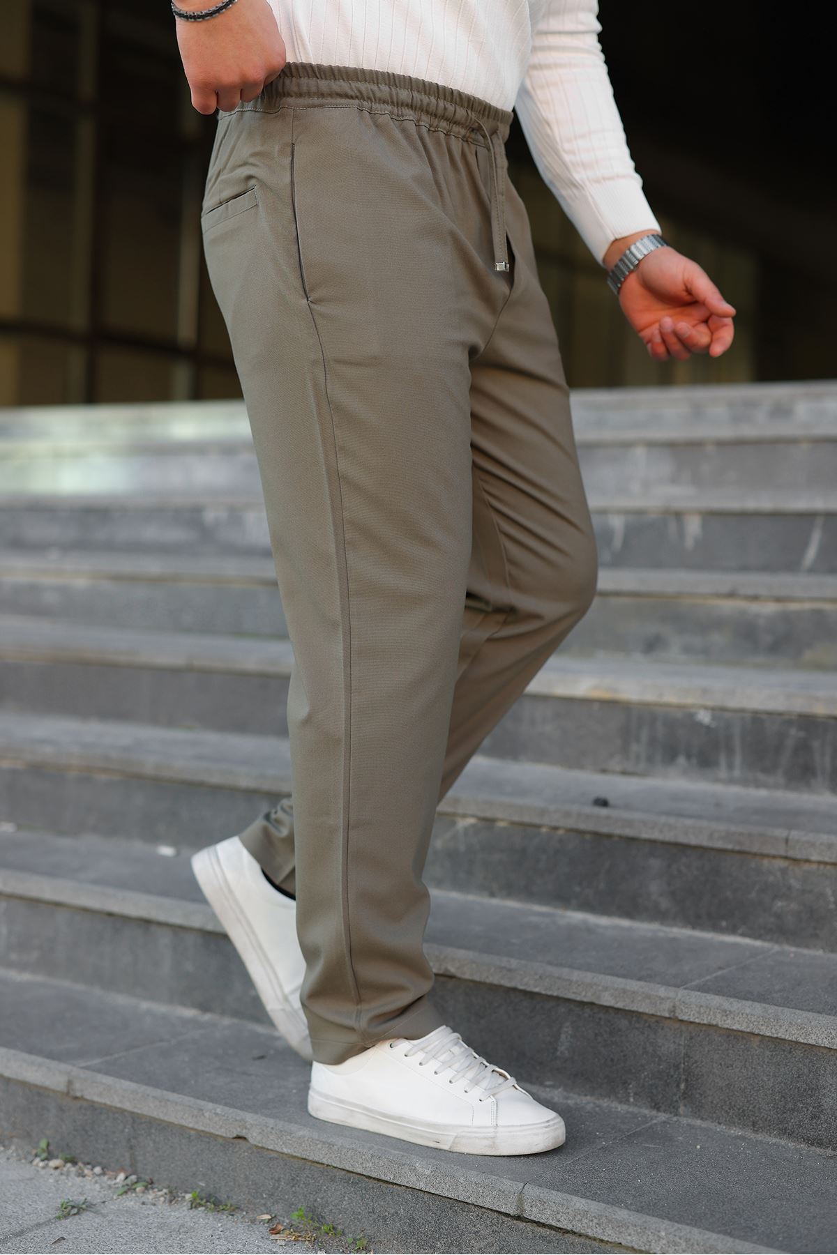 Erkek Baggy Bel Lastik Bez Ayağı Kumaş Pantolon