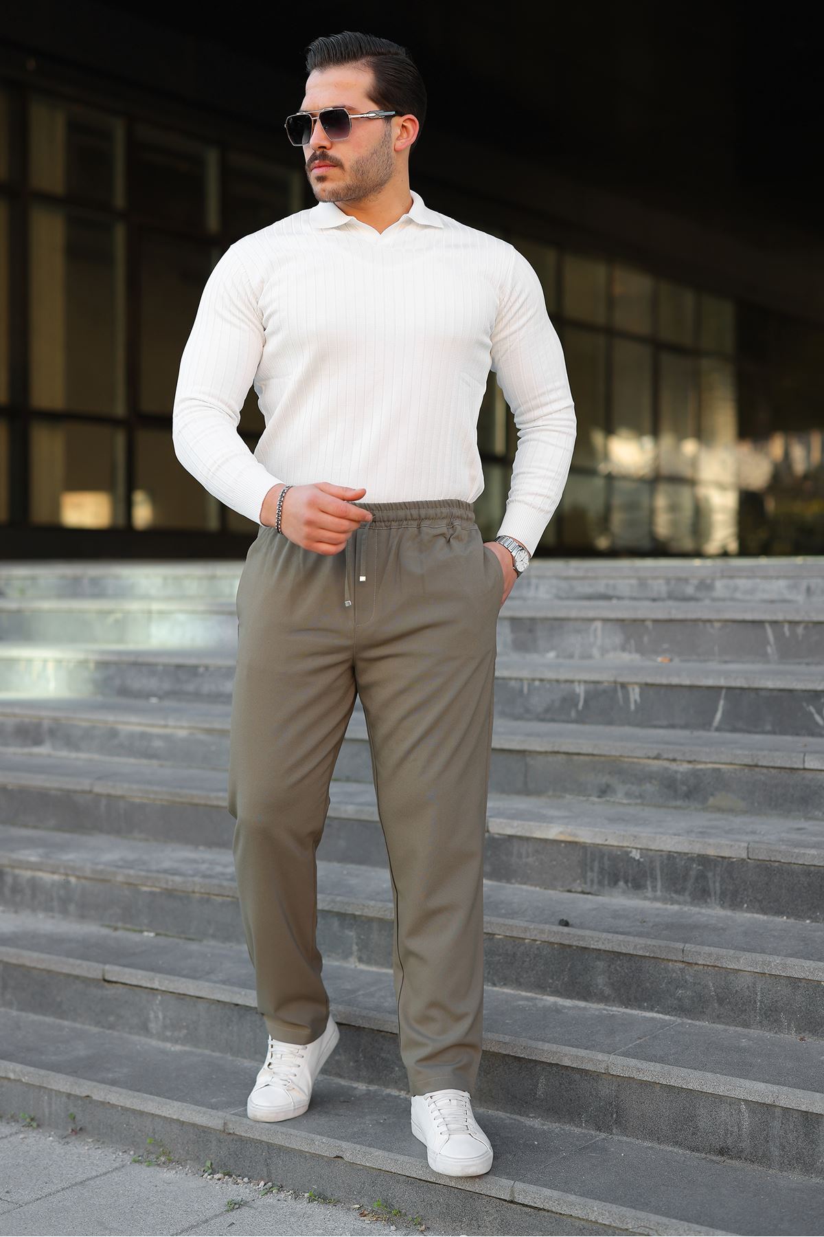 Erkek Baggy Bel Lastik Bez Ayağı Kumaş Pantolon