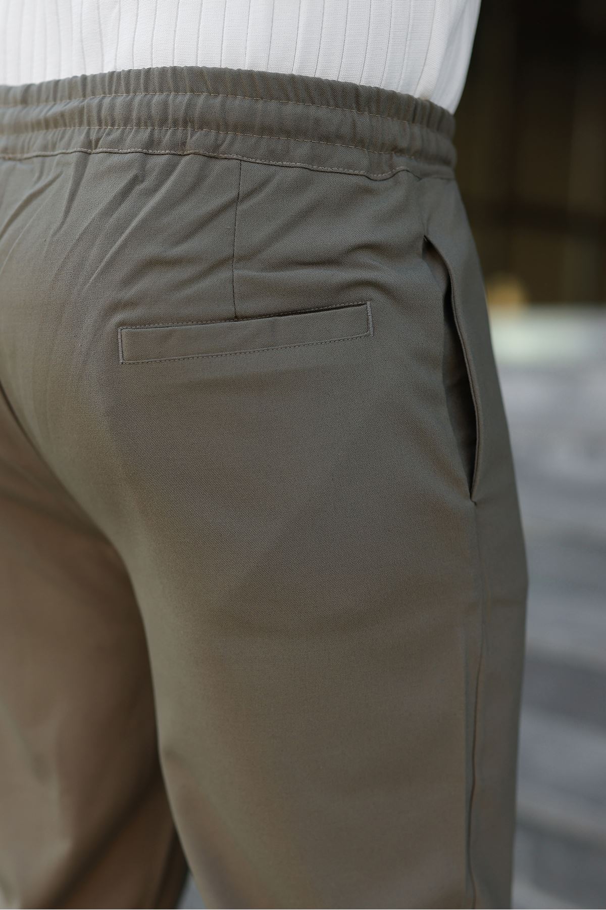 Erkek Baggy Bel Lastik Bez Ayağı Kumaş Pantolon