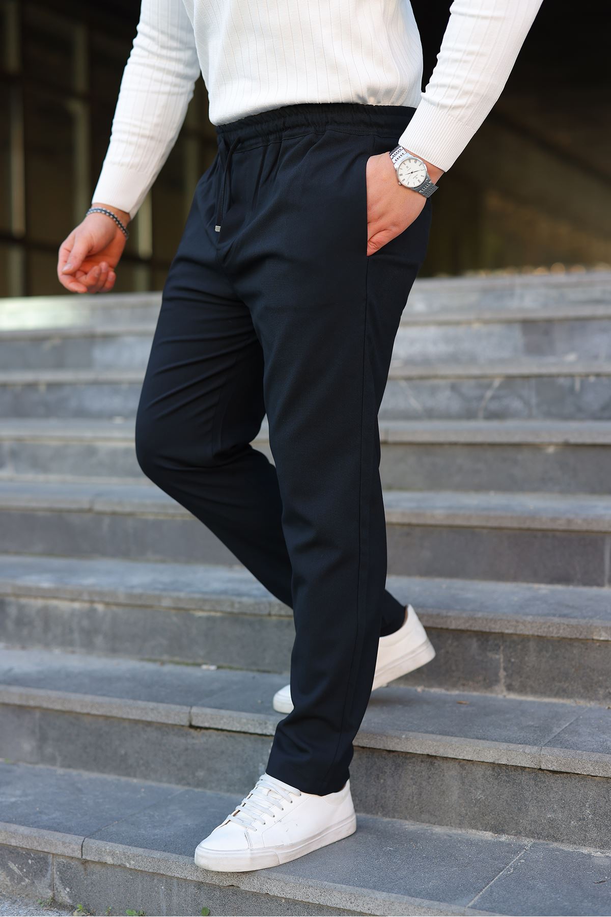 Erkek Baggy Bel Lastik Bez Ayağı Kumaş Pantolon