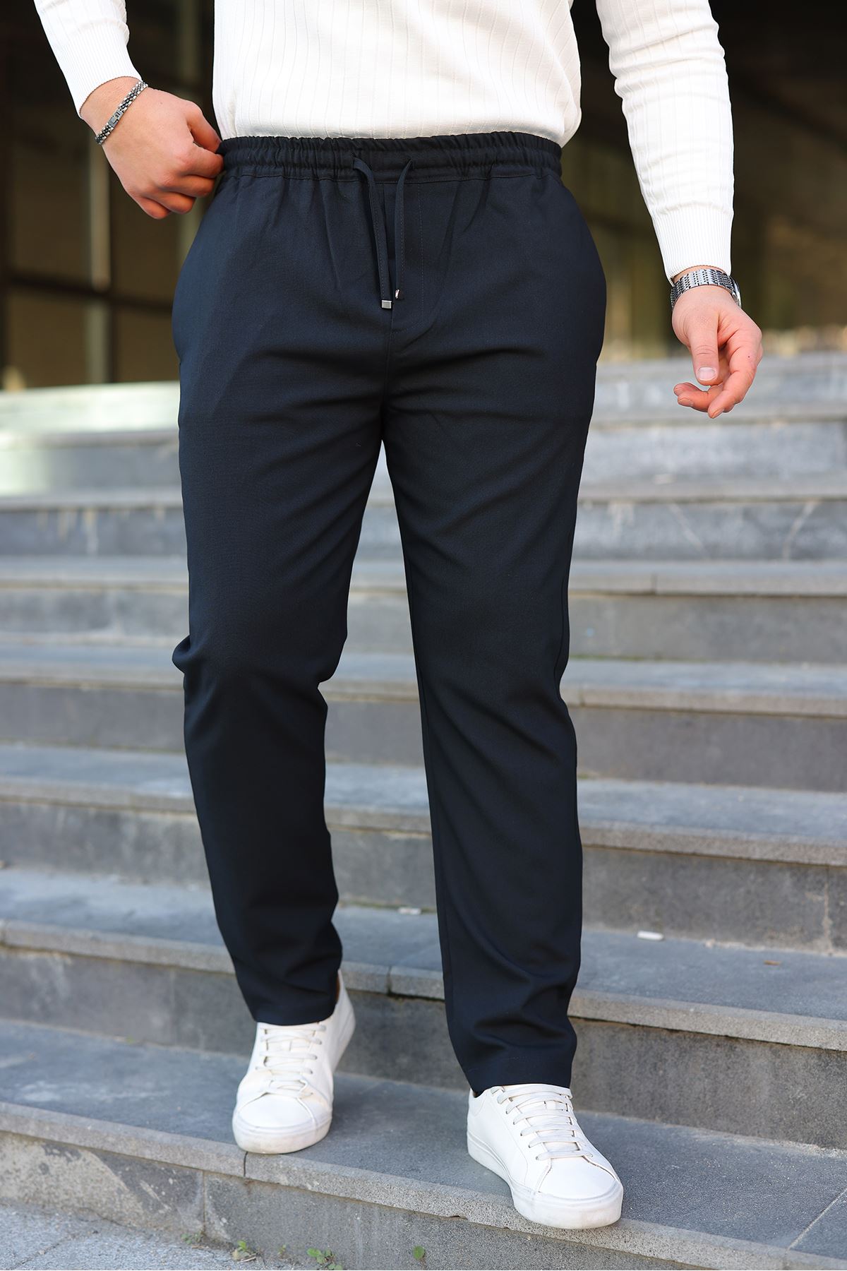 Erkek Baggy Bel Lastik Bez Ayağı Kumaş Pantolon