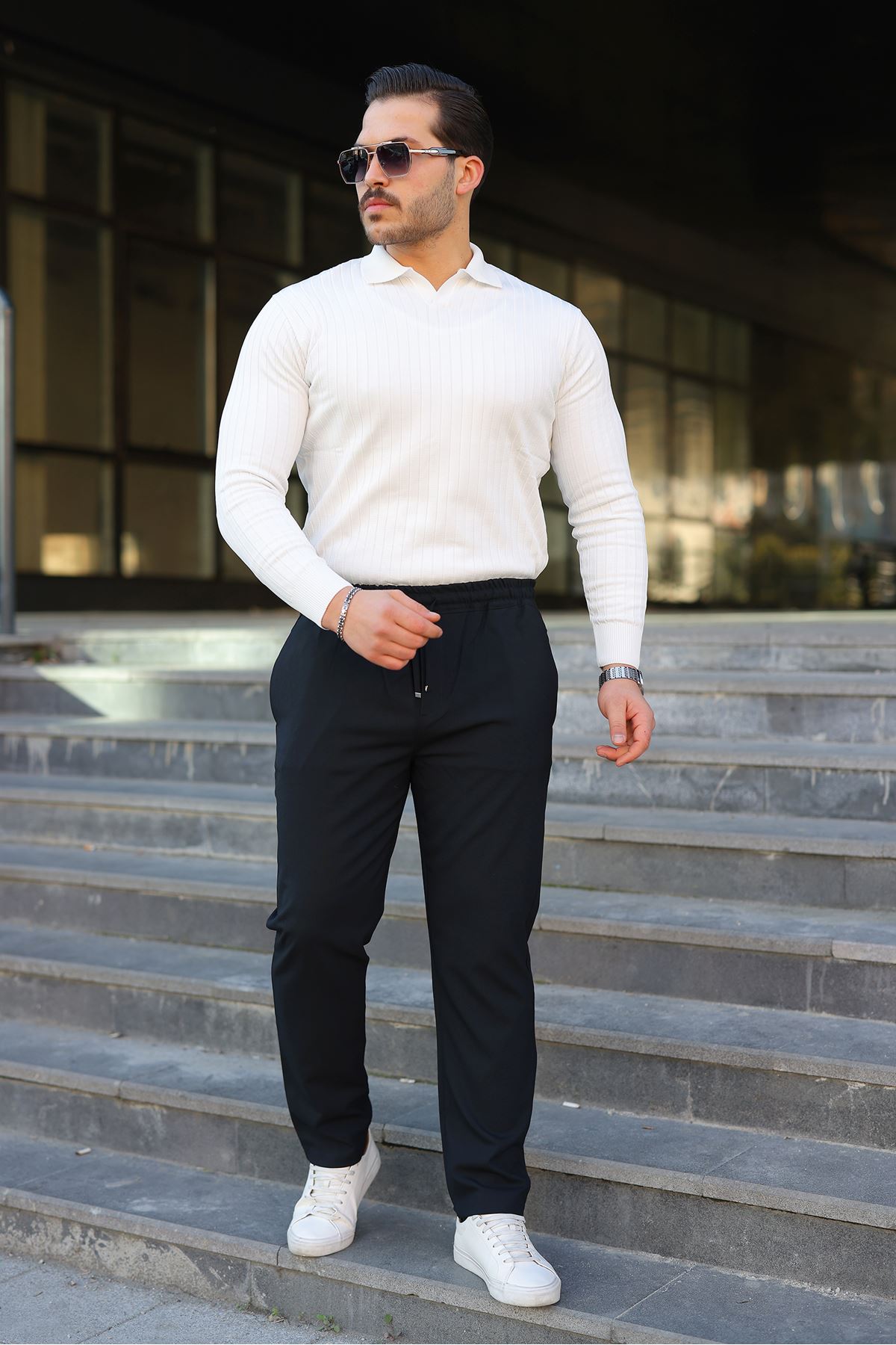 Erkek Baggy Bel Lastik Bez Ayağı Kumaş Pantolon